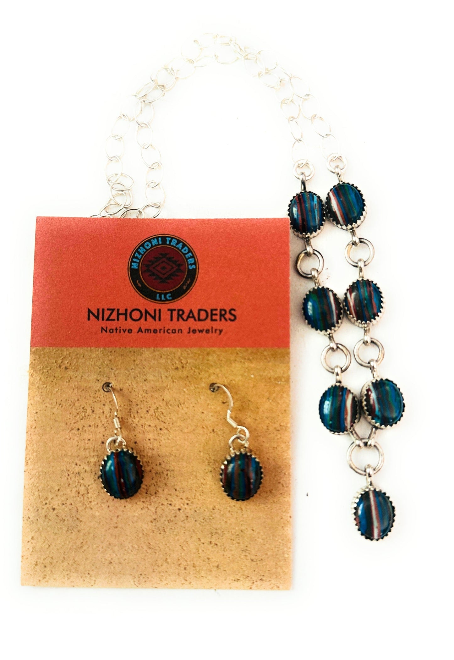 Handcrafted Rainbow Calsilica & Sterling Silver Necklace Set
