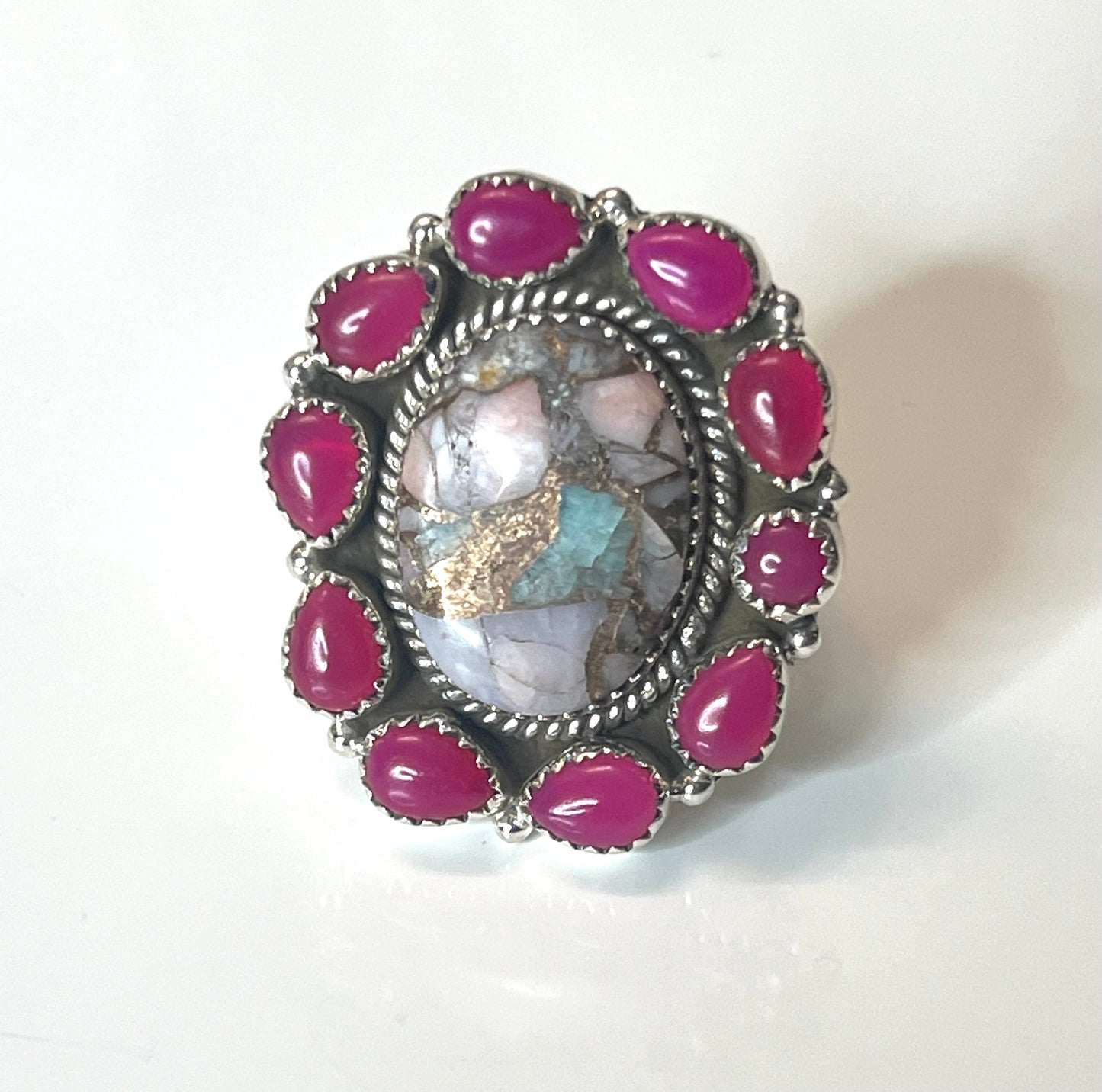 Handmade Pink Opal MultiStone Sterling Silver Adjustable Ring
