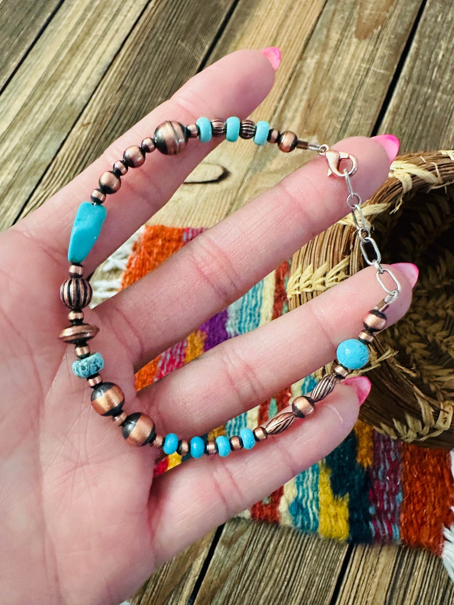 Handcrafted Turquoise & Copper Beaded Bracelet