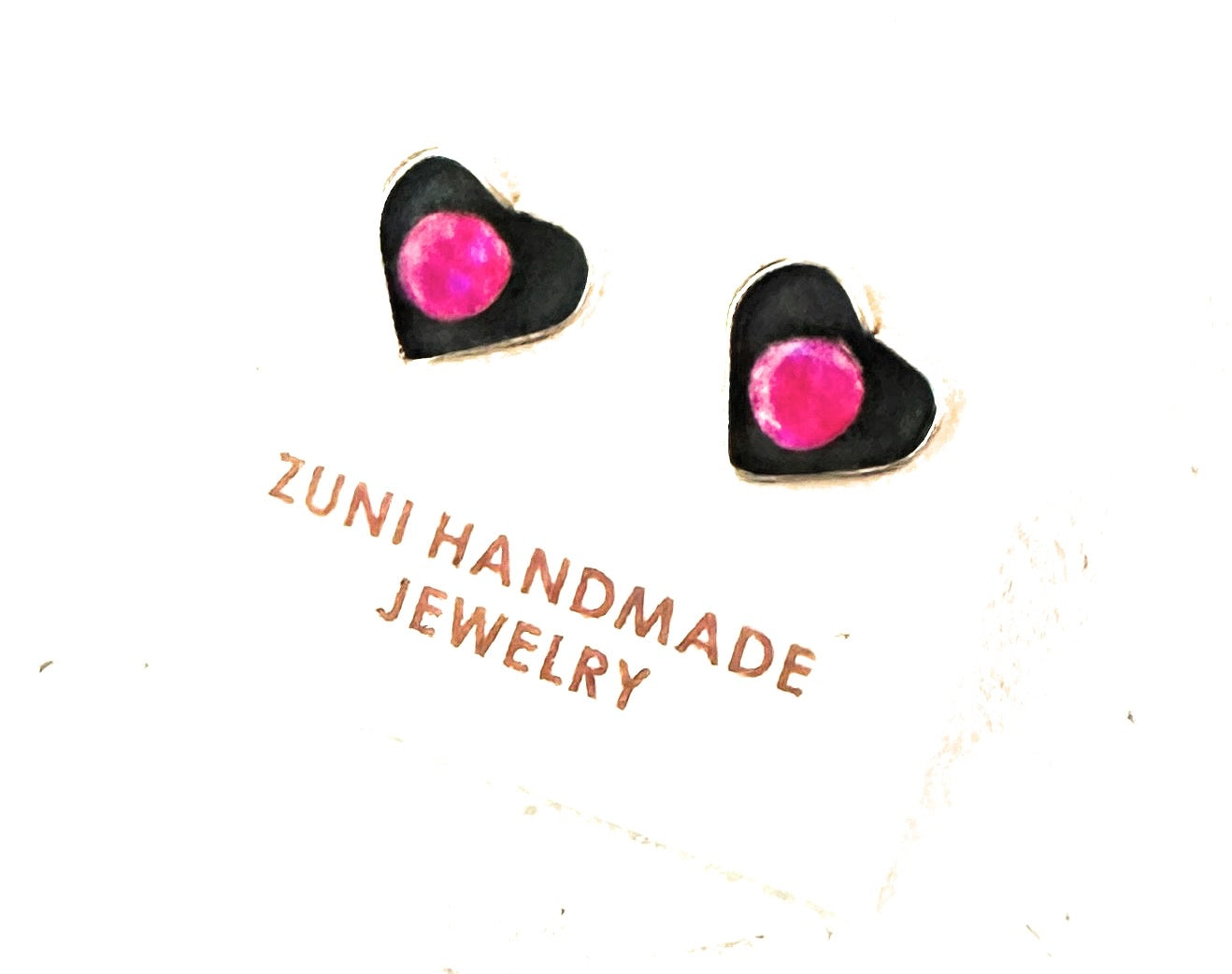 Handcrafted Sterling Silver & Pink Opal Stud Heart Earrings