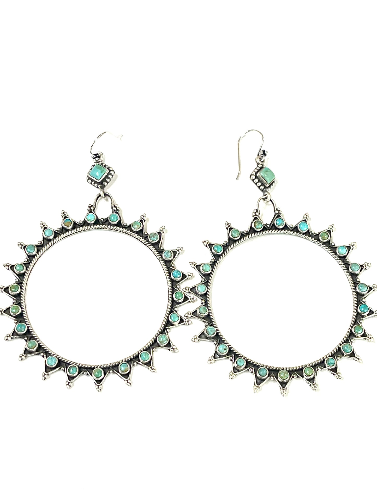 Handmade Sterling Silver Turquoise Hoop Earrings