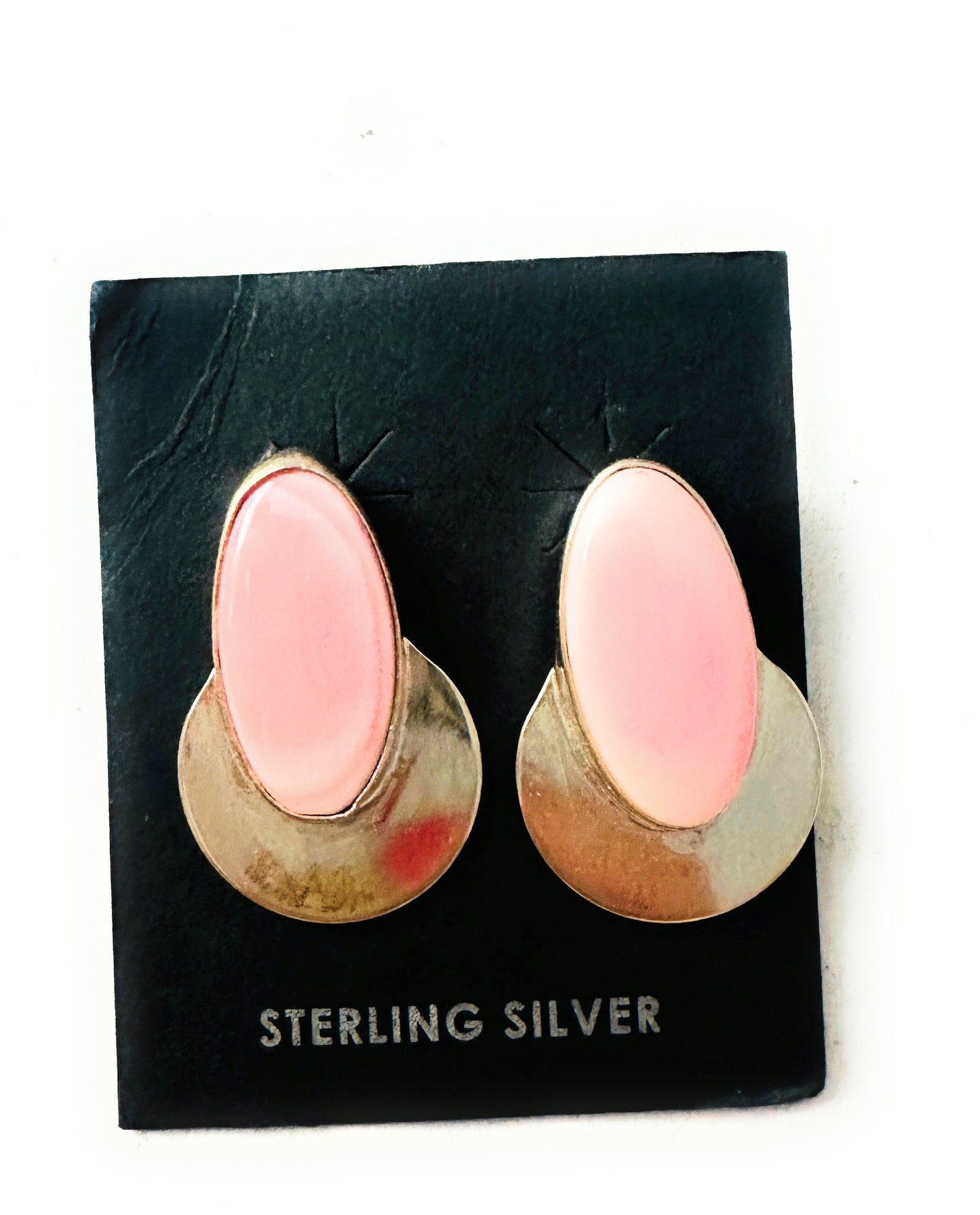 Handcrafted Sterling Silver & Queen Pink Conch Post Earrings