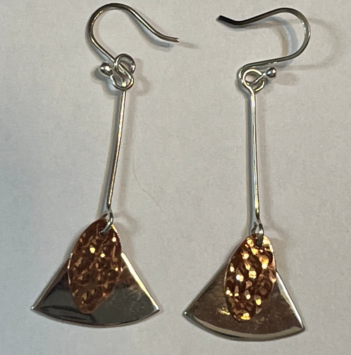 Scoured Copper & Sterling Silver Shaped Drop Earrings
