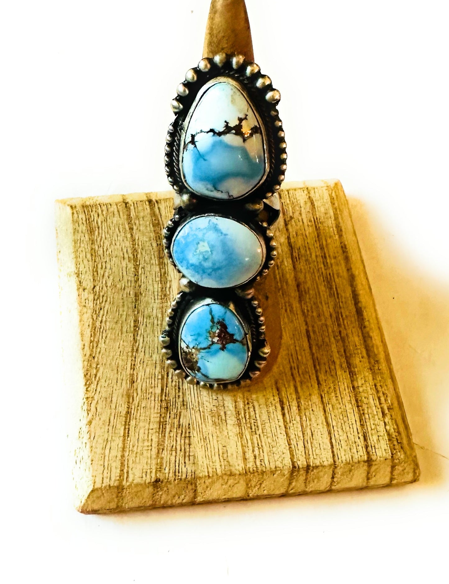 Handcrafted Golden Hills Turquoise & Sterling Silver Ring Size 5.5 by Sheila Becenti
