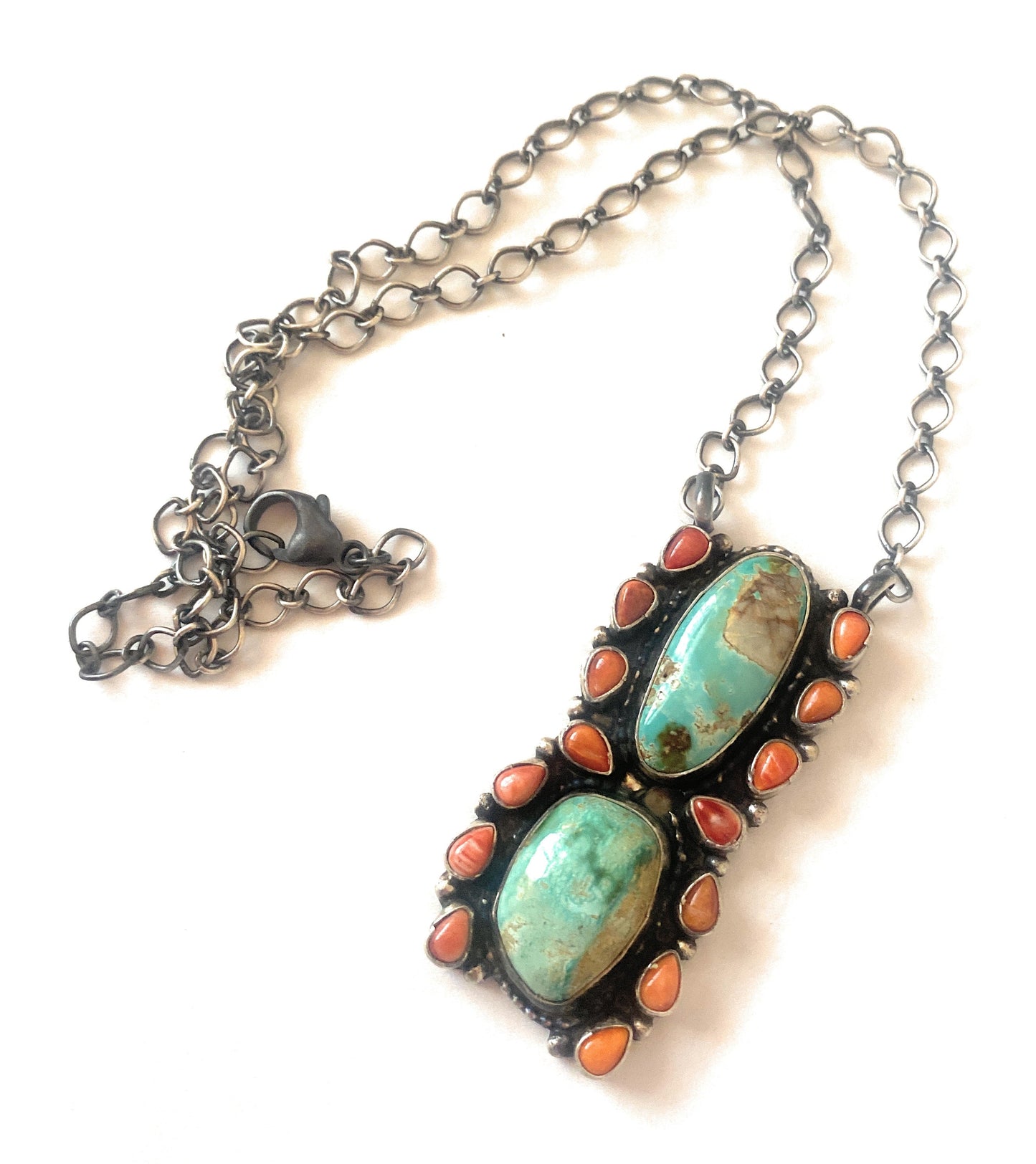 Handcrafted Sterling Silver, Spiny & Royston Turquoise Cluster Necklace