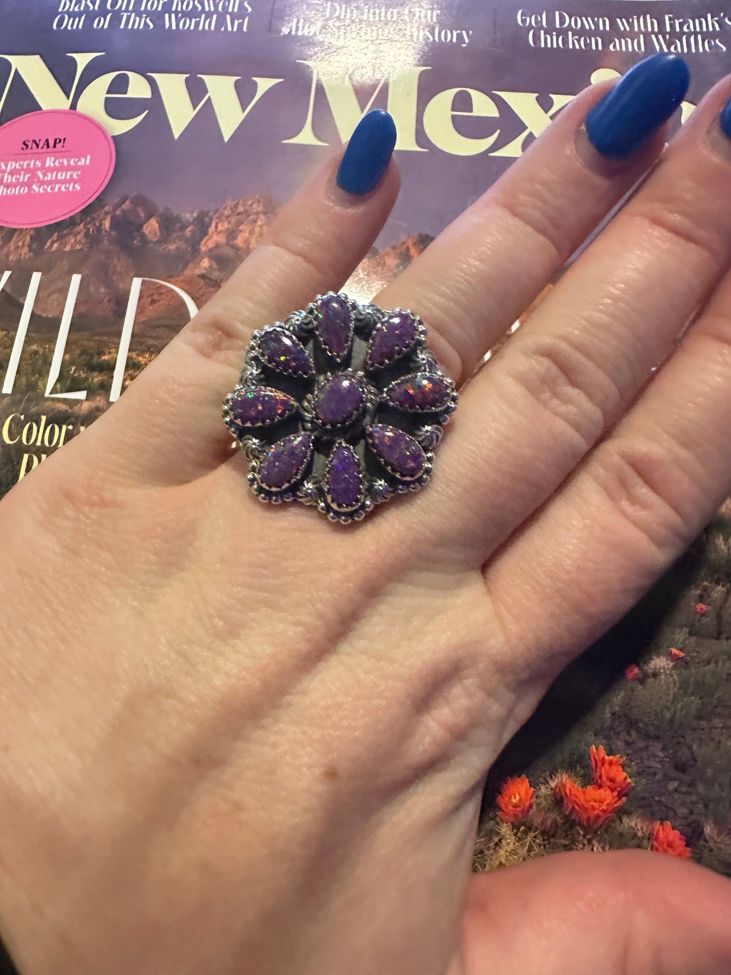 Handmade Sterling Silver Dark Pink Fire Opal Adjustable Ring Signed Nizhoni