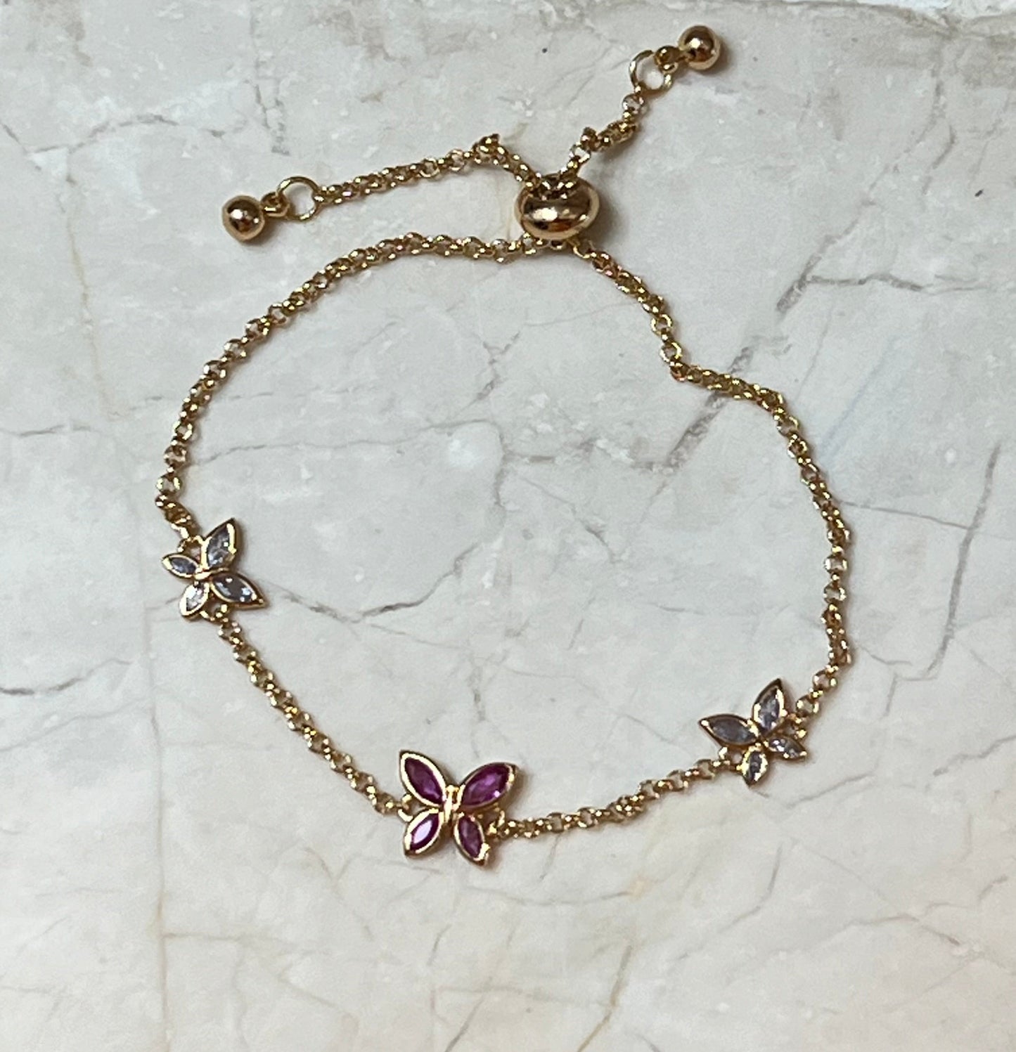 CZ Butterfly Gold Plated Bolo Bracelet