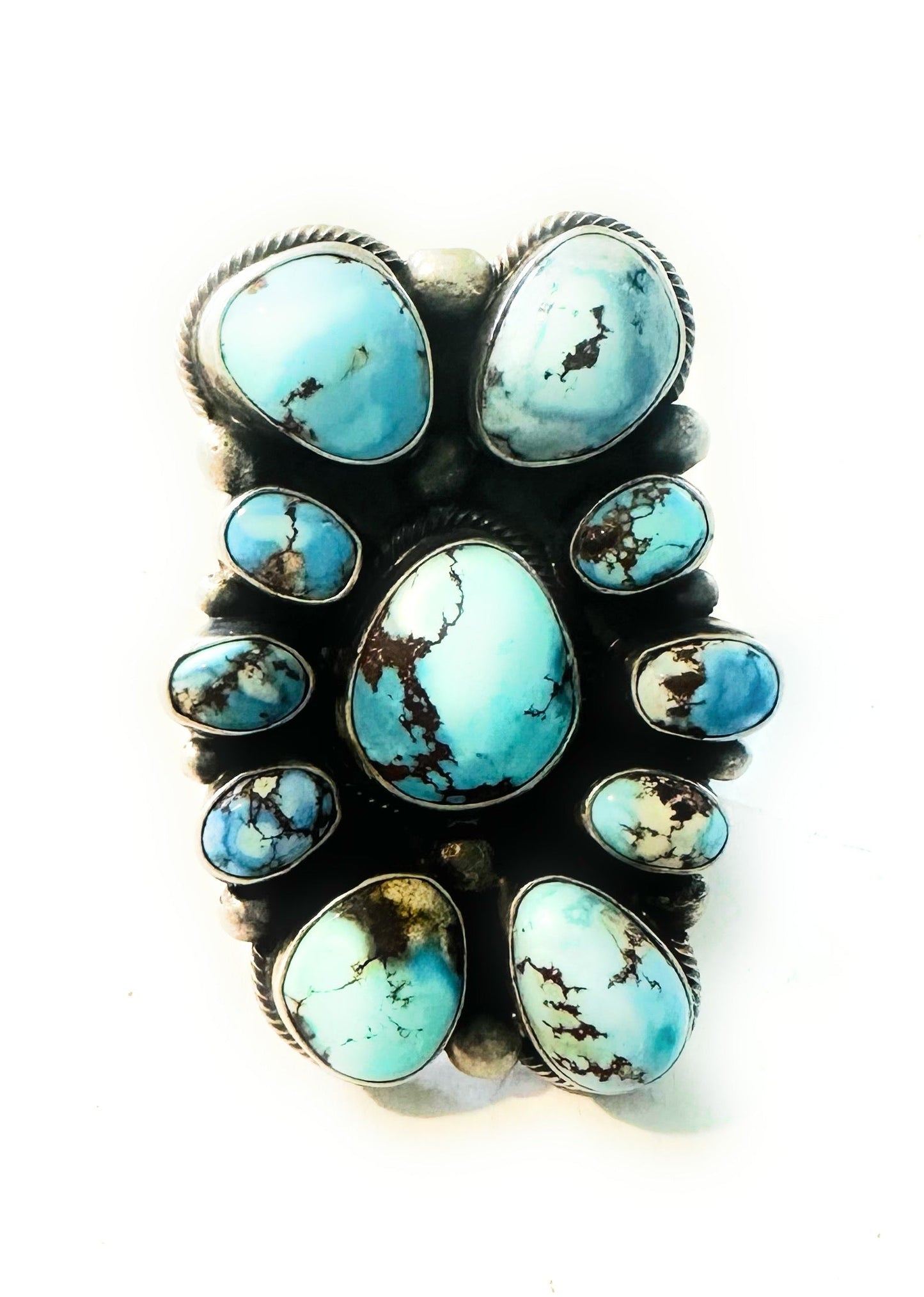 Handcrafted Golden Hills Turquoise & Sterling Silver Cluster Ring Size 8