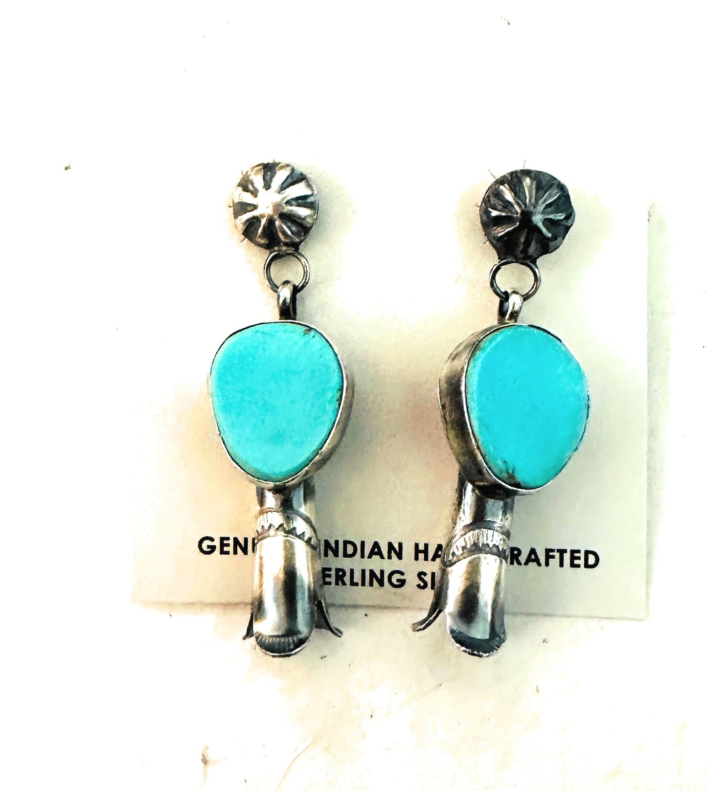 Navajo Turquoise & Sterling Silver Blossom Dangle Earrings by Jacqueline Silver