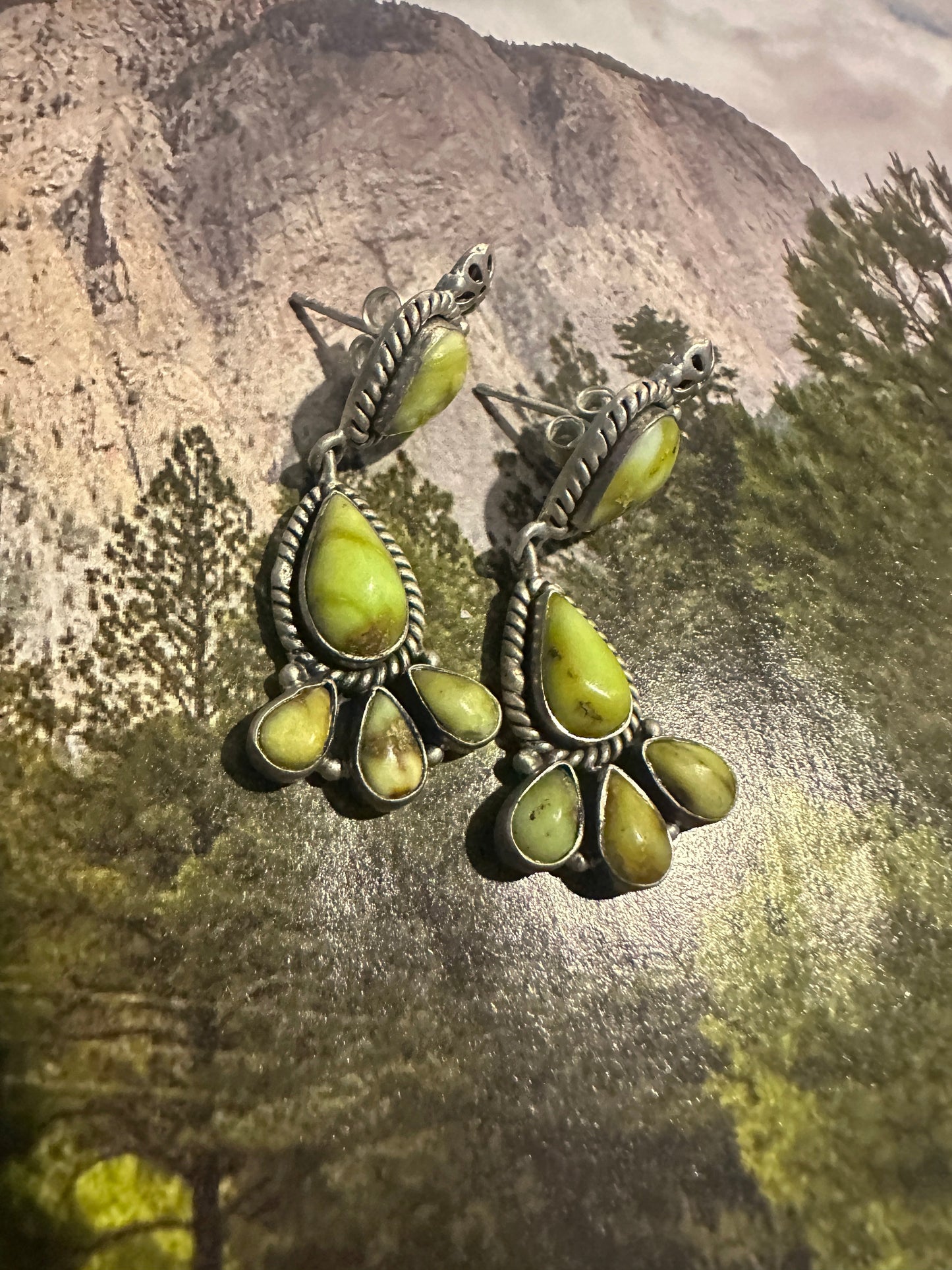 Handmade Sterling Silver & Palomino Post Dangle Earrings