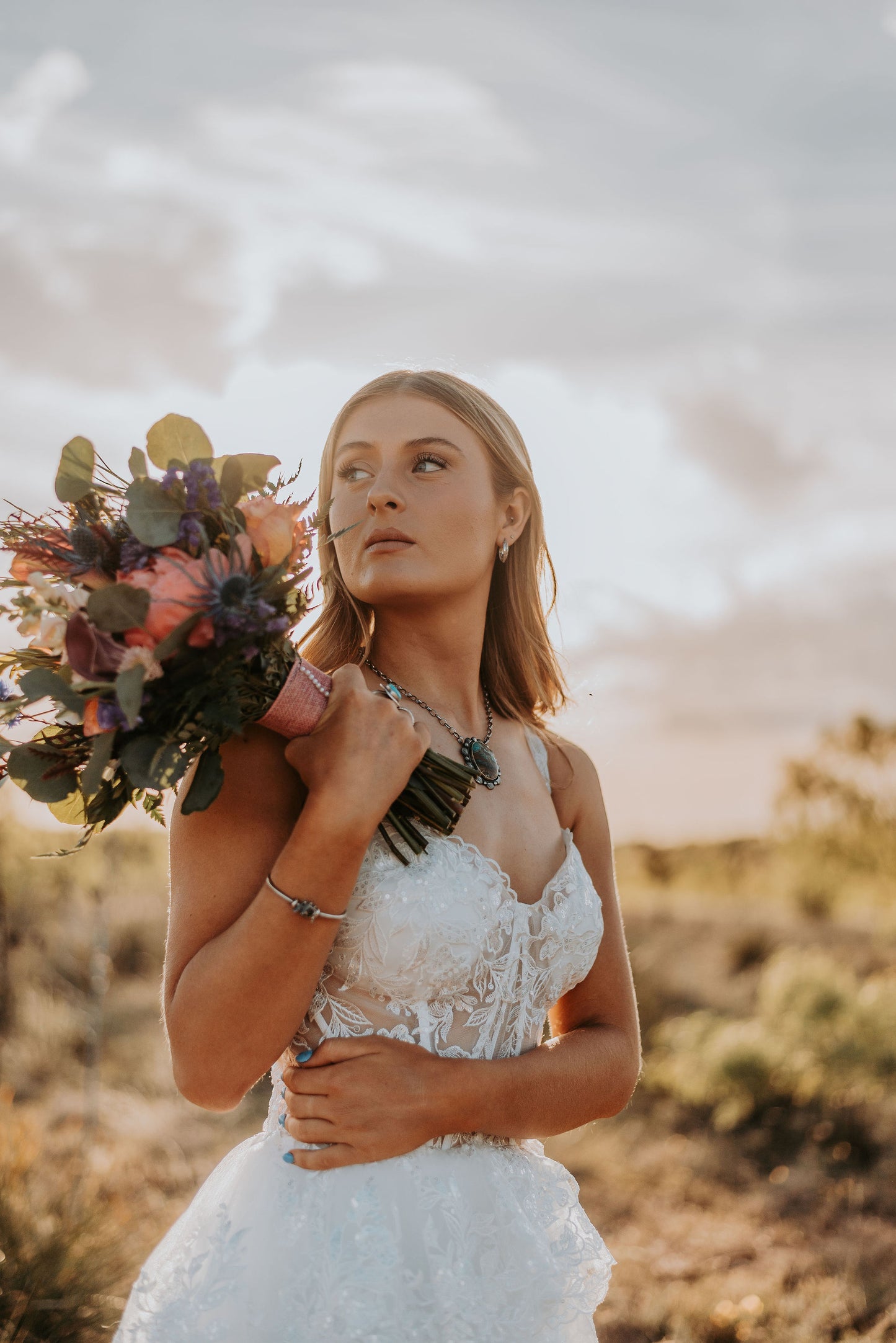The Harlow Gown – Romantic Tiered Lace Wedding Dress with High-Low Skirt