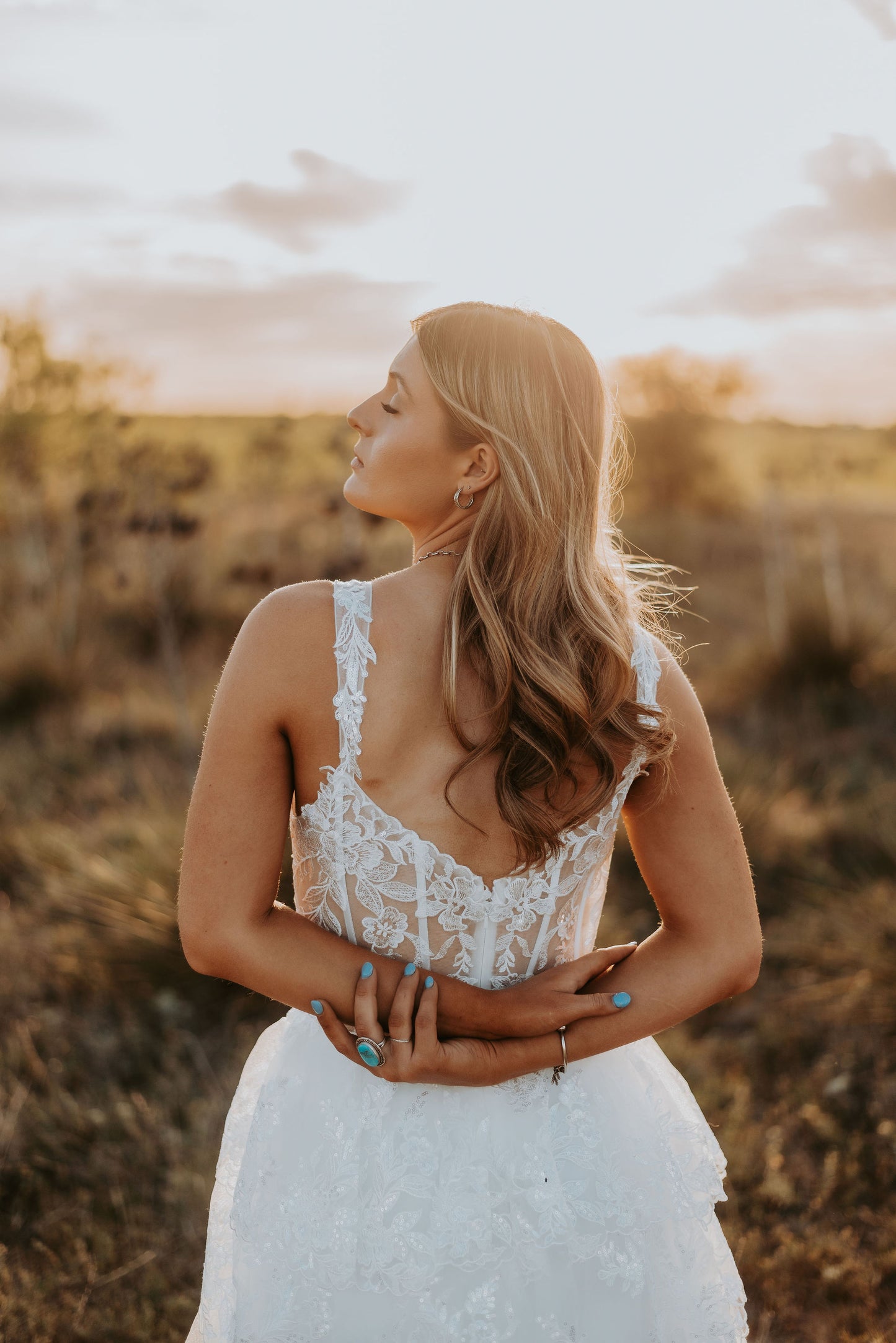 The Harlow Gown – Romantic Tiered Lace Wedding Dress with High-Low Skirt
