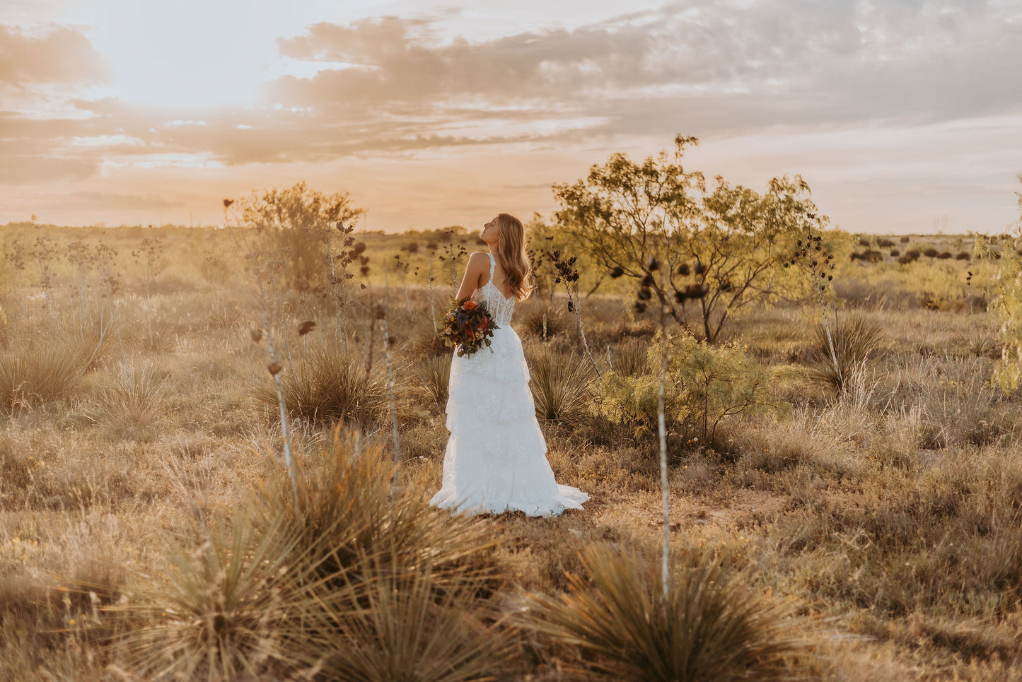 The Harlow Gown – Romantic Tiered Lace Wedding Dress with High-Low Skirt