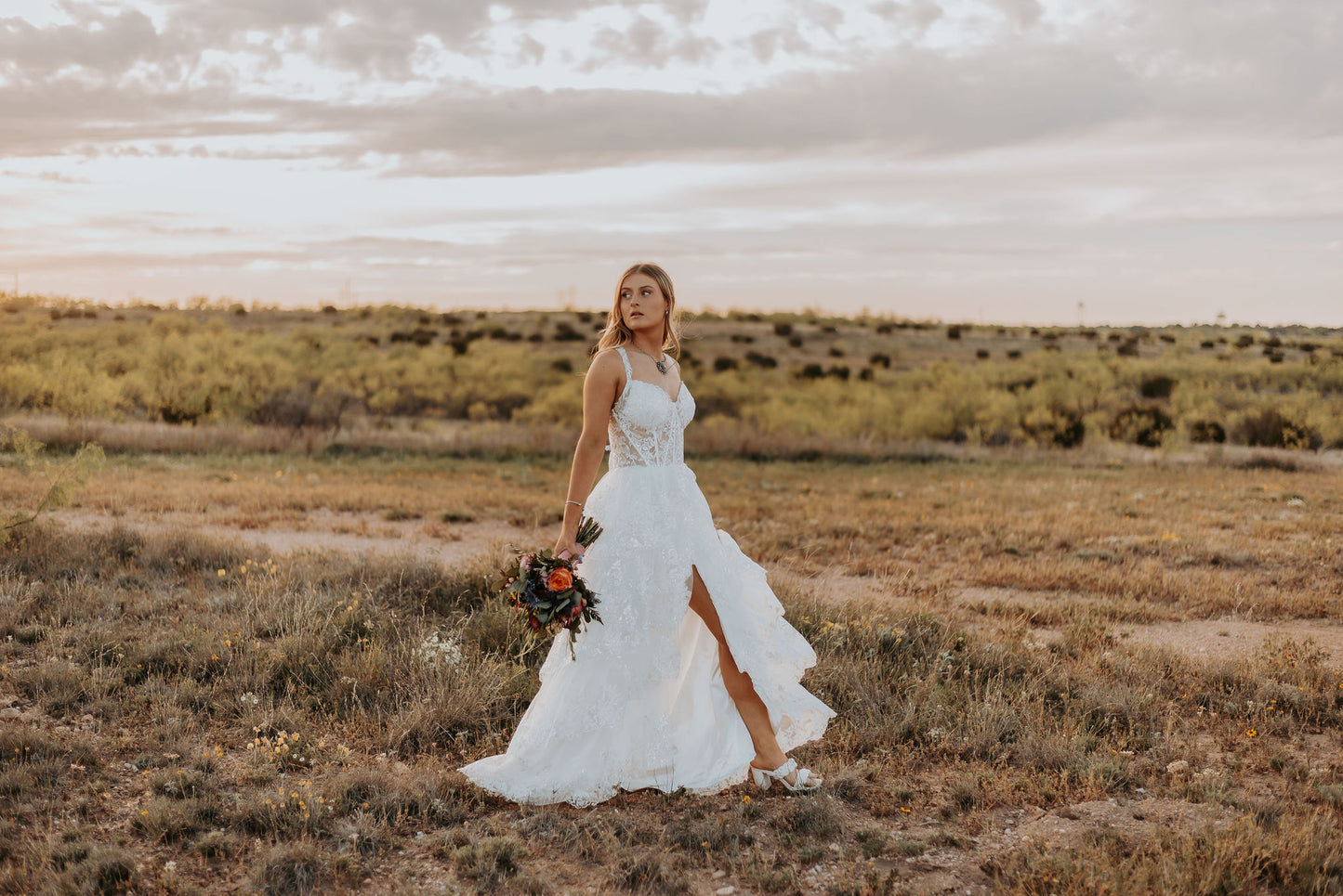 The Harlow Gown – Romantic Tiered Lace Wedding Dress with High-Low Skirt