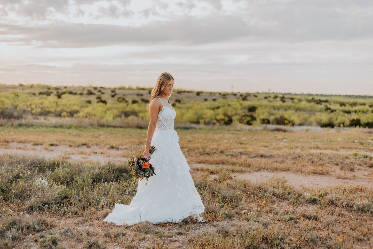 The Harlow Gown – Romantic Tiered Lace Wedding Dress with High-Low Skirt
