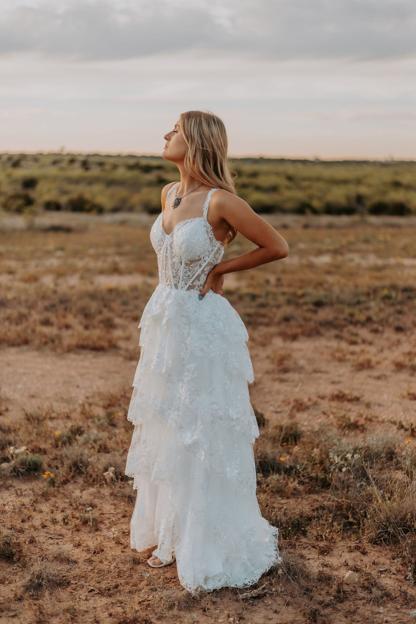The Harlow Gown – Romantic Tiered Lace Wedding Dress with High-Low Skirt