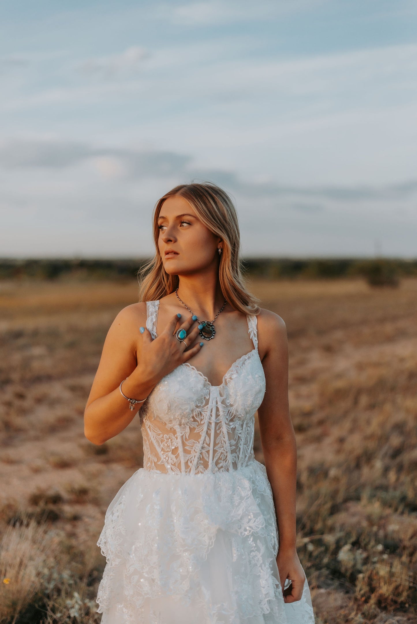 The Harlow Gown – Romantic Tiered Lace Wedding Dress with High-Low Skirt