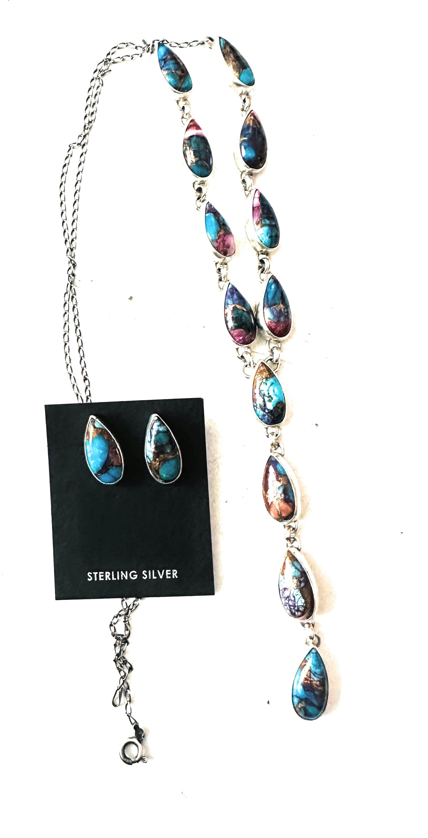 Handcrafted Sterling Silver & Pink Dream Mojave Lariat Necklace Set