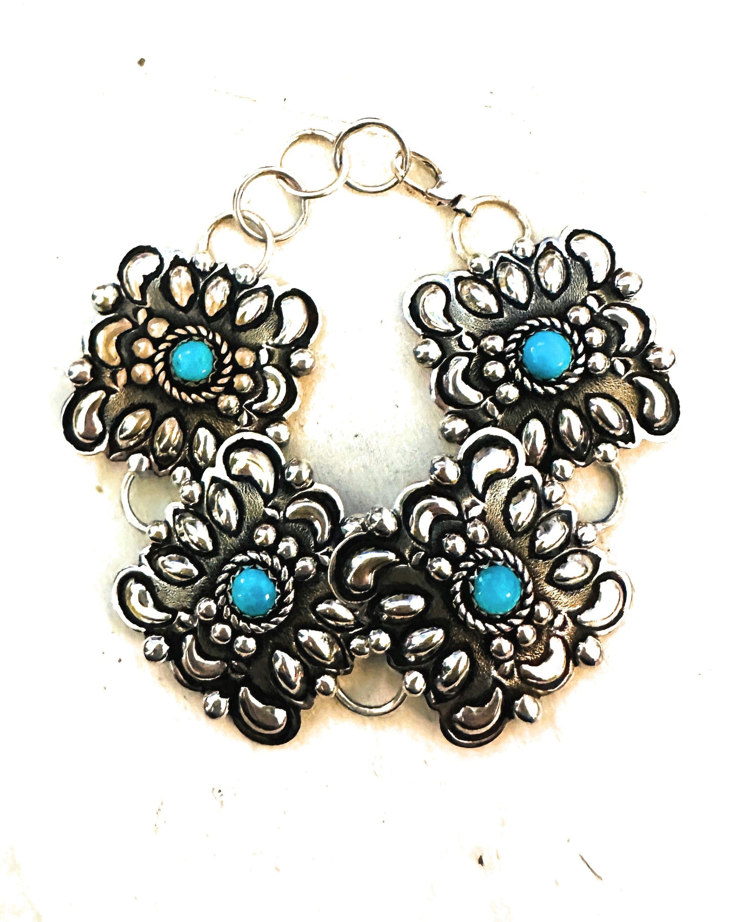 Handcrafted Turquoise & Sterling Silver Concho Link Bracelet