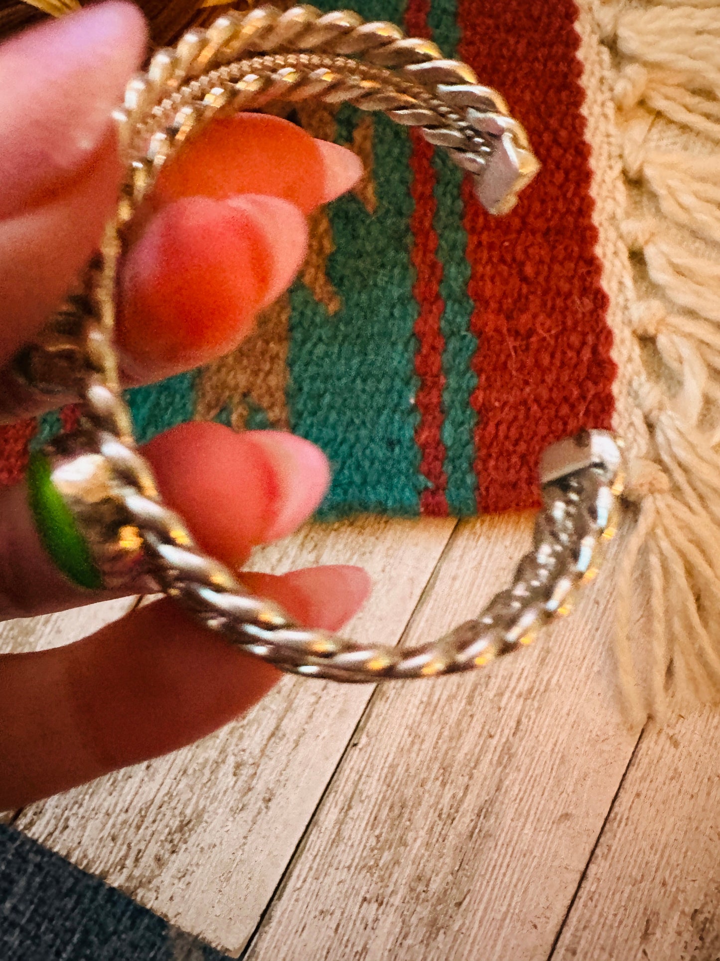 Handcrafted Green Kingman Turquoise & Sterling Silver Cuff Bracelet