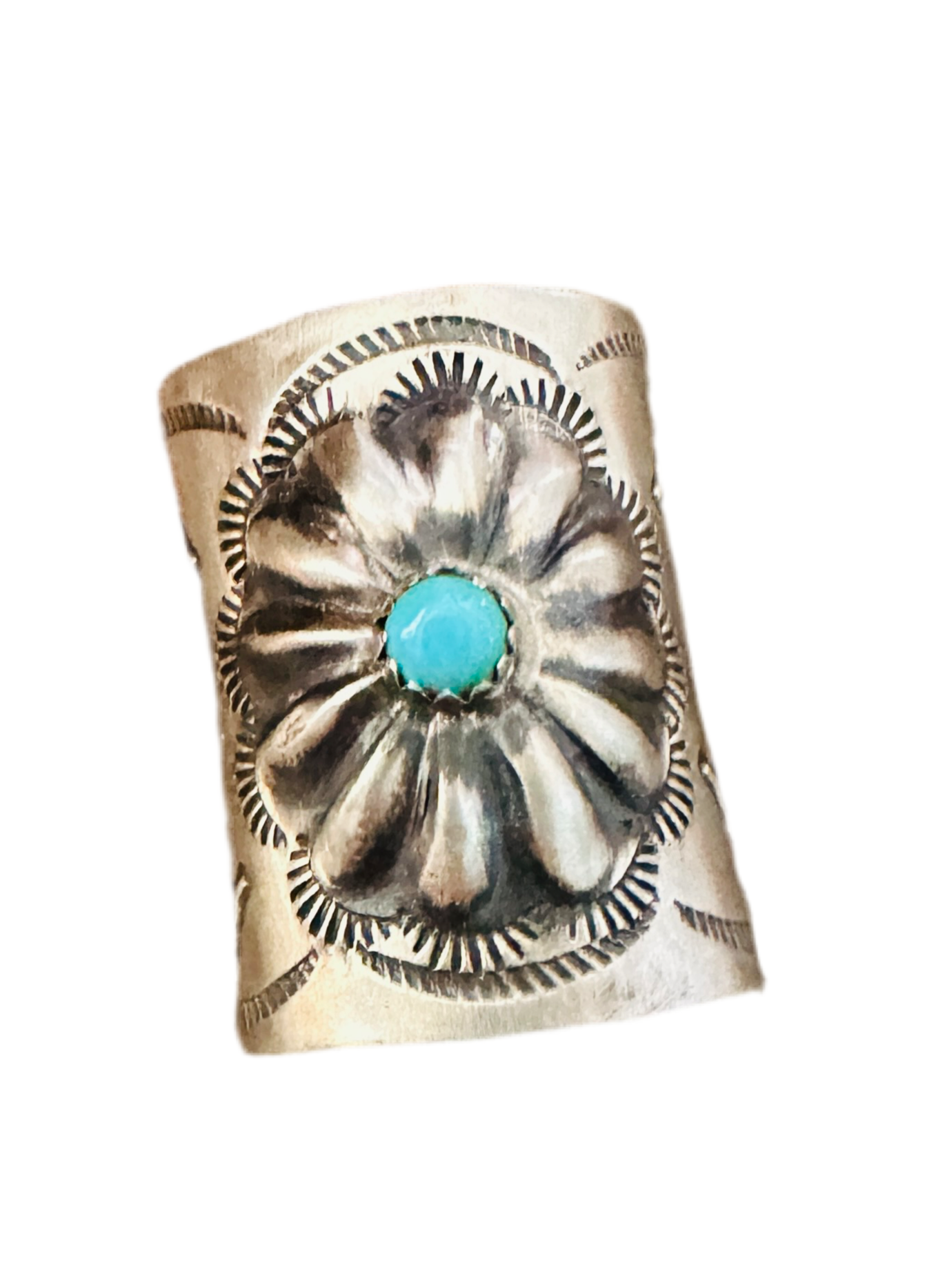 Handcrafted Turquoise & Sterling Silver Hand Stamped Ponytail Clip 1”
