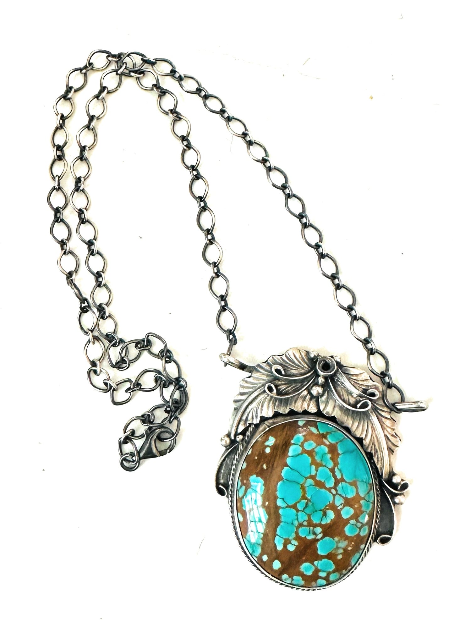 Handcrafted Sterling Silver & Number 8 Turquoise Necklace