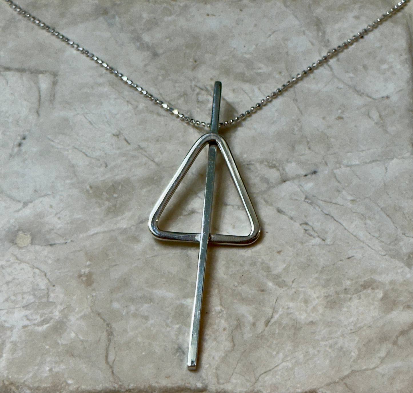 Pierced Triangle Pendant Sterling Silver Necklace
