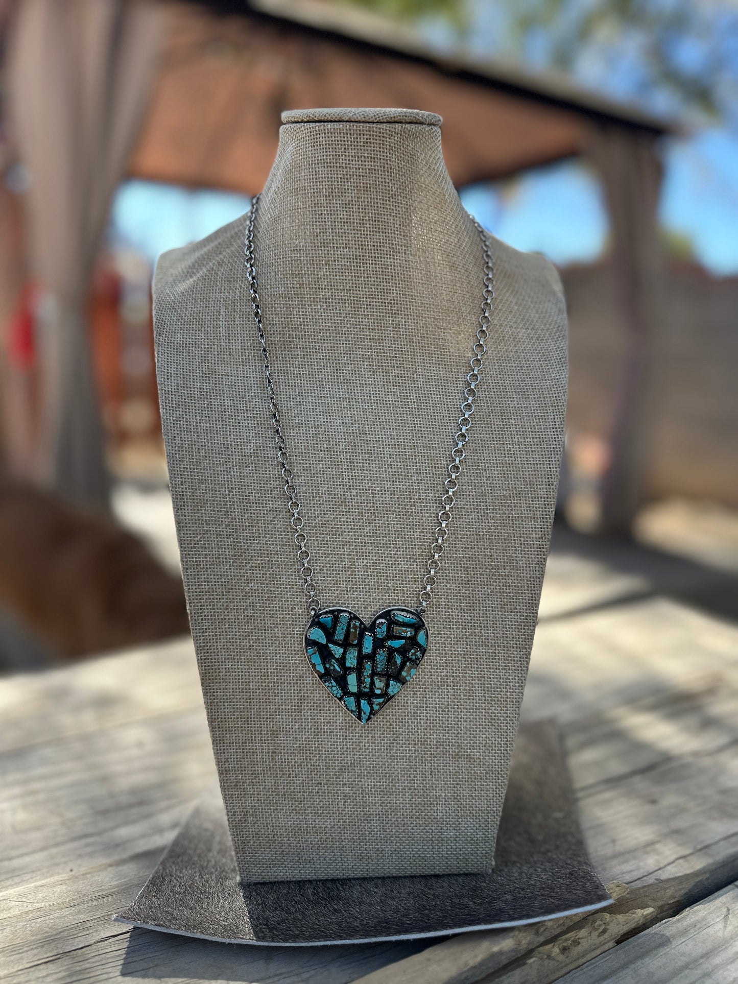 Handmade Number 8 Turquoise & Sterling Silver Heart Necklace