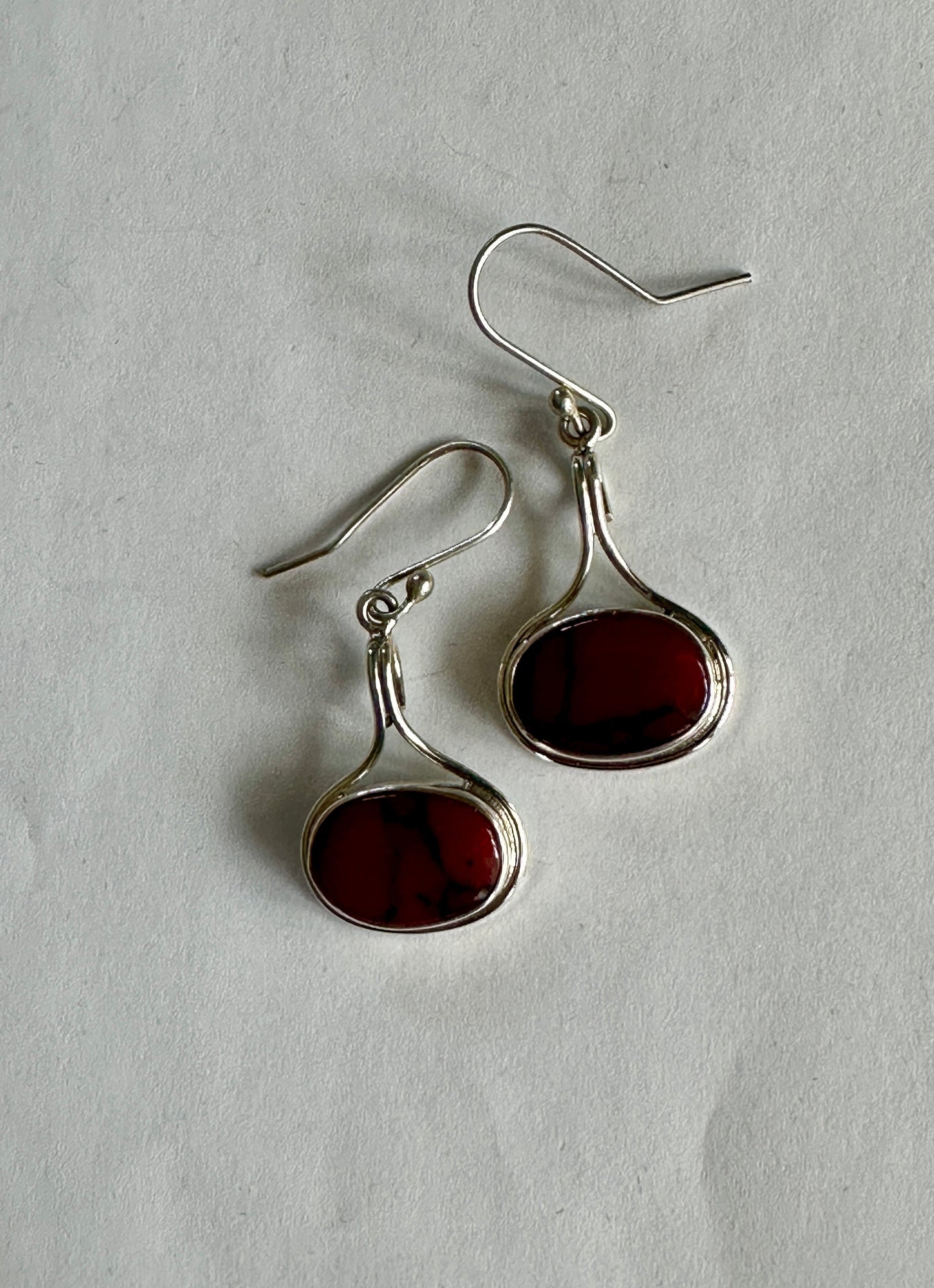 Red Jasper Oval Sterling Silver Earrings in Wire Frame