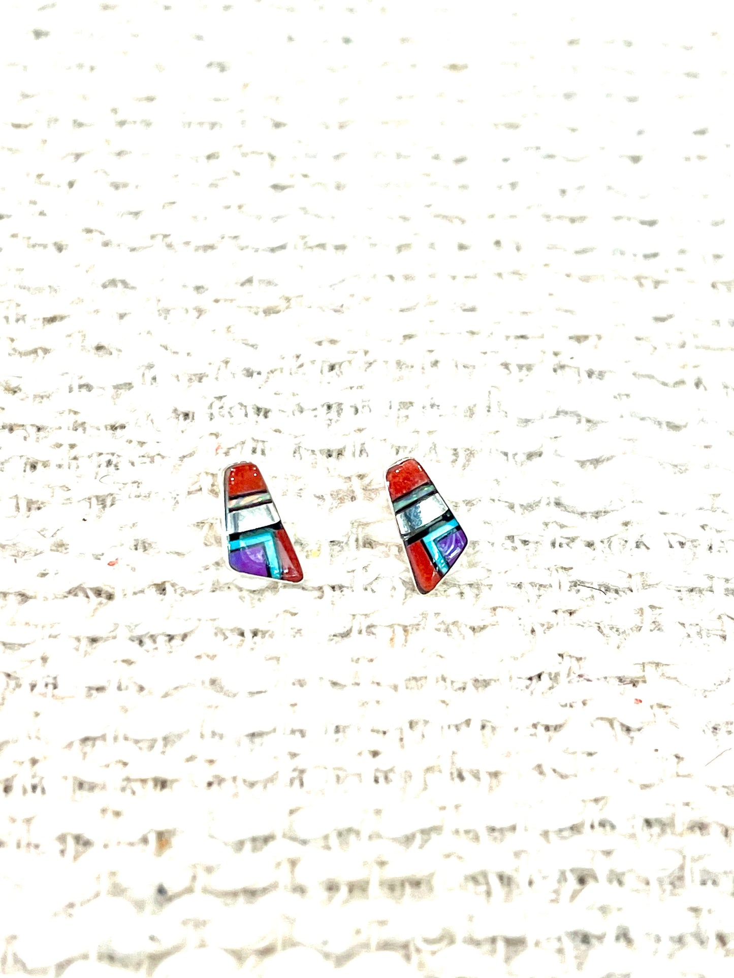 Beautiful Handmade Sterling Silver & Multi Stone Inlay Stud Post Earrings
