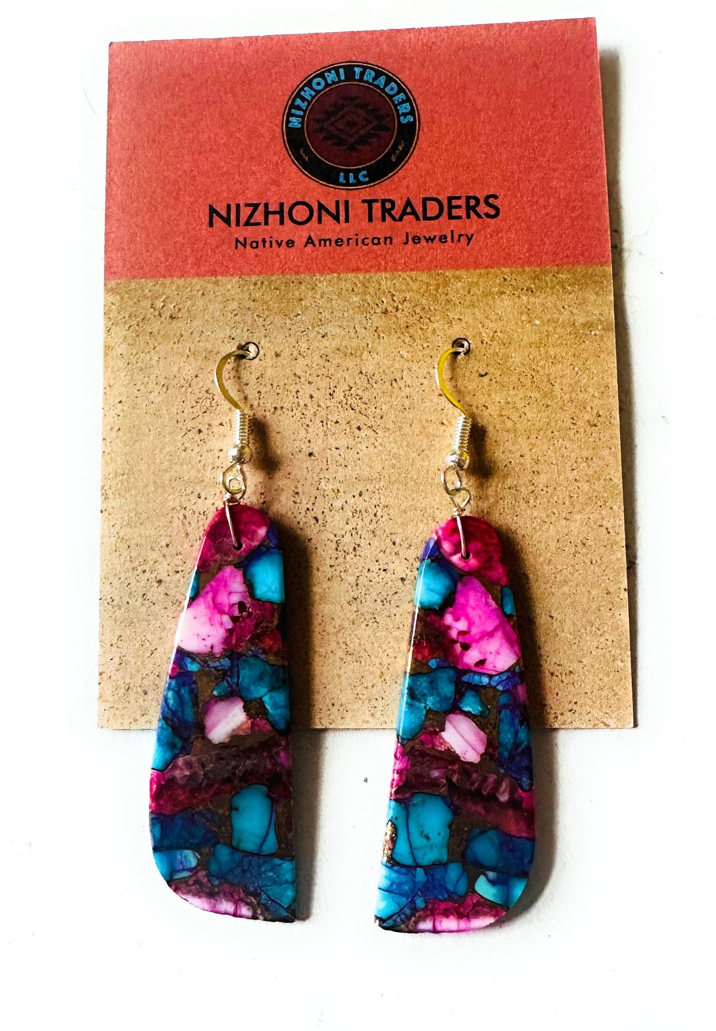 Navajo Sterling Silver & Pink Dream Mojave Slab Dangle Earrings