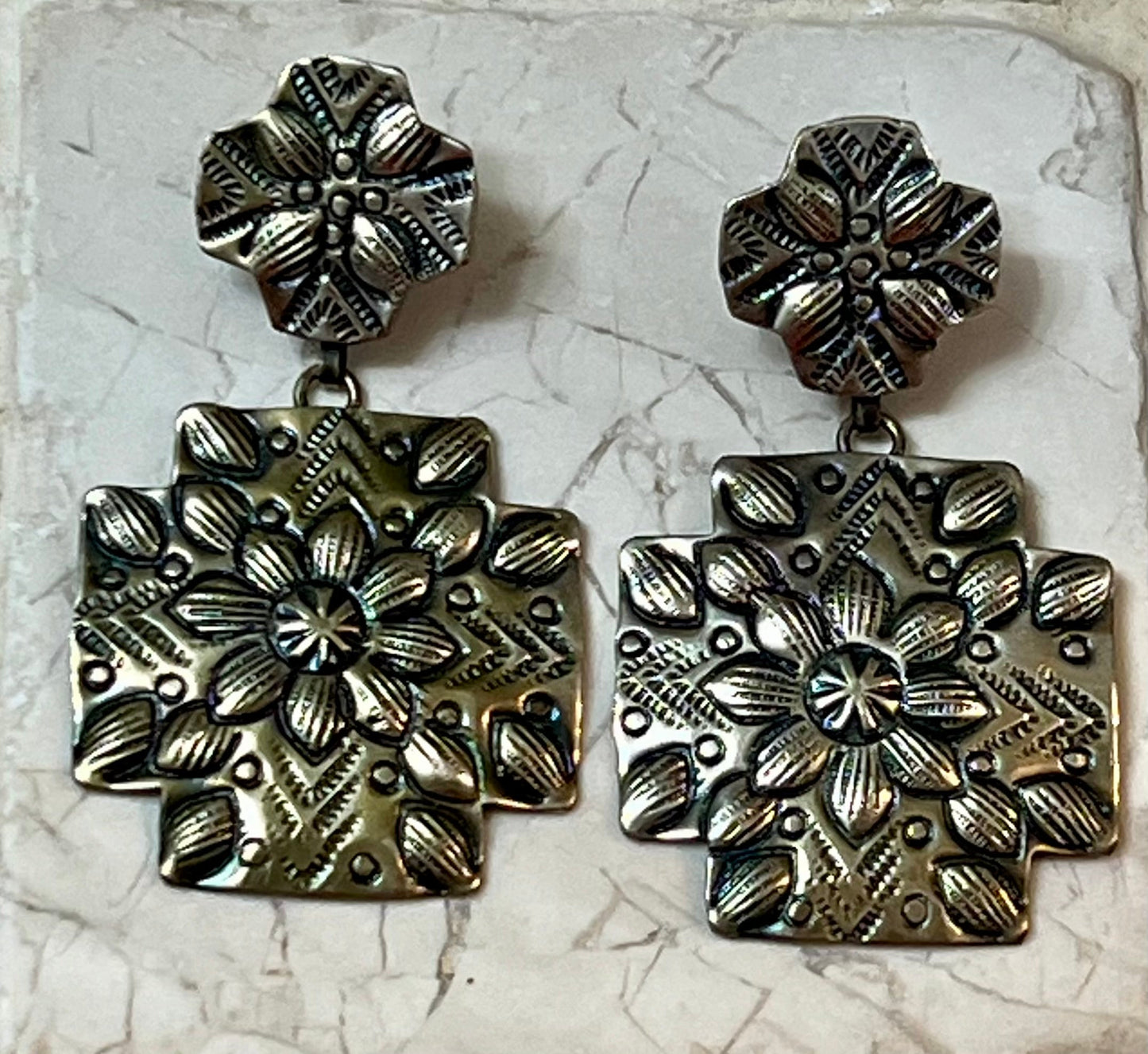 Two Cross Silver-Plated Engraved Earrings