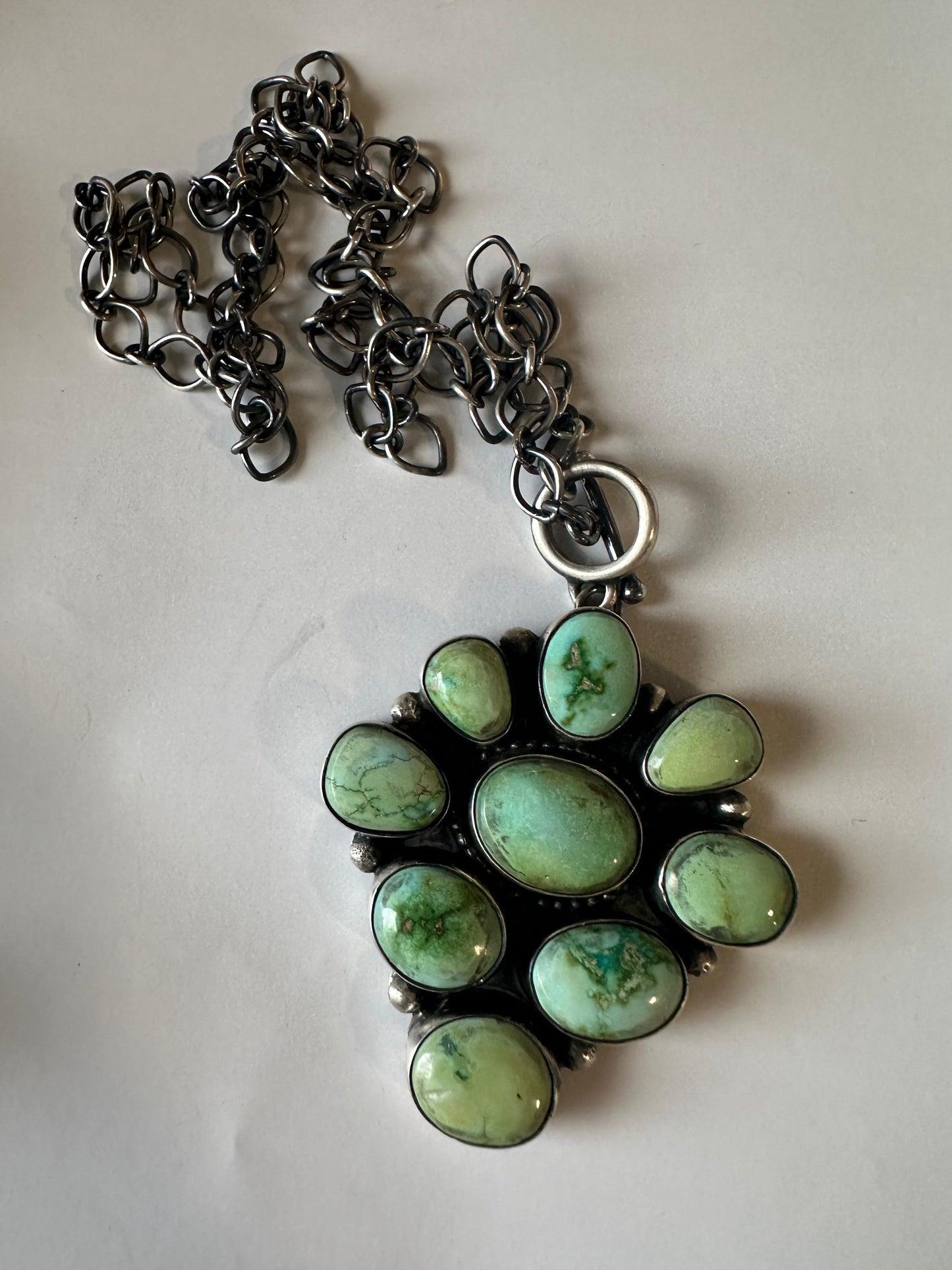 Handcrafted Sonoran Gold Turquoise & Sterling Silver Necklace Signed