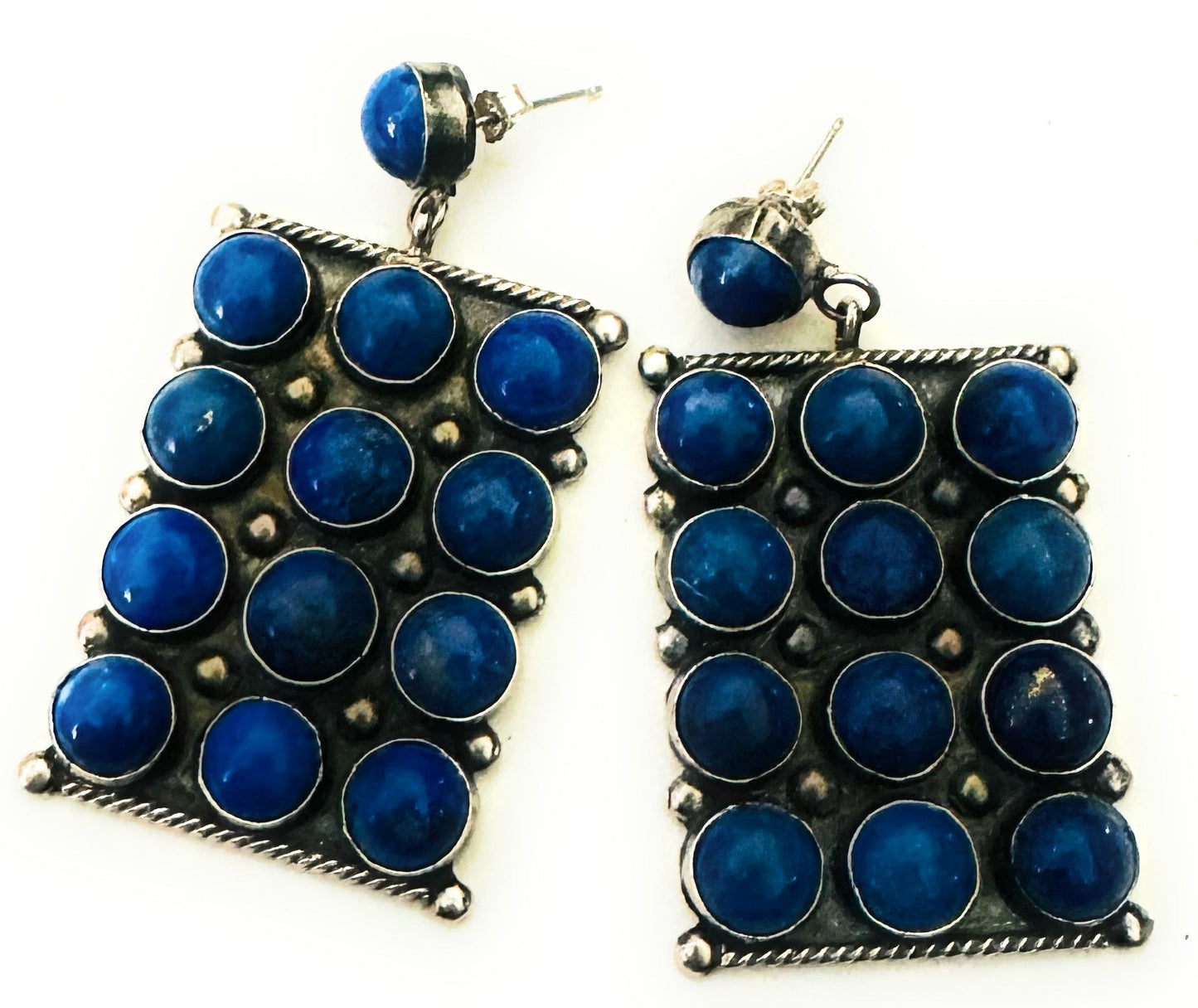 Handcrafted Lapis & Sterling Silver Cluster Dangle Earrings