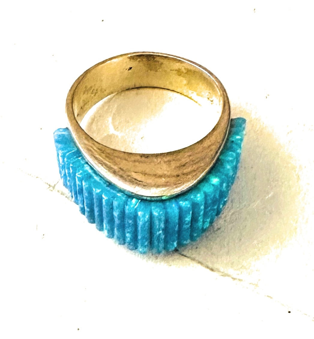 Handcrafted Sterling Silver & Blue Opal Inlay Dome Ring