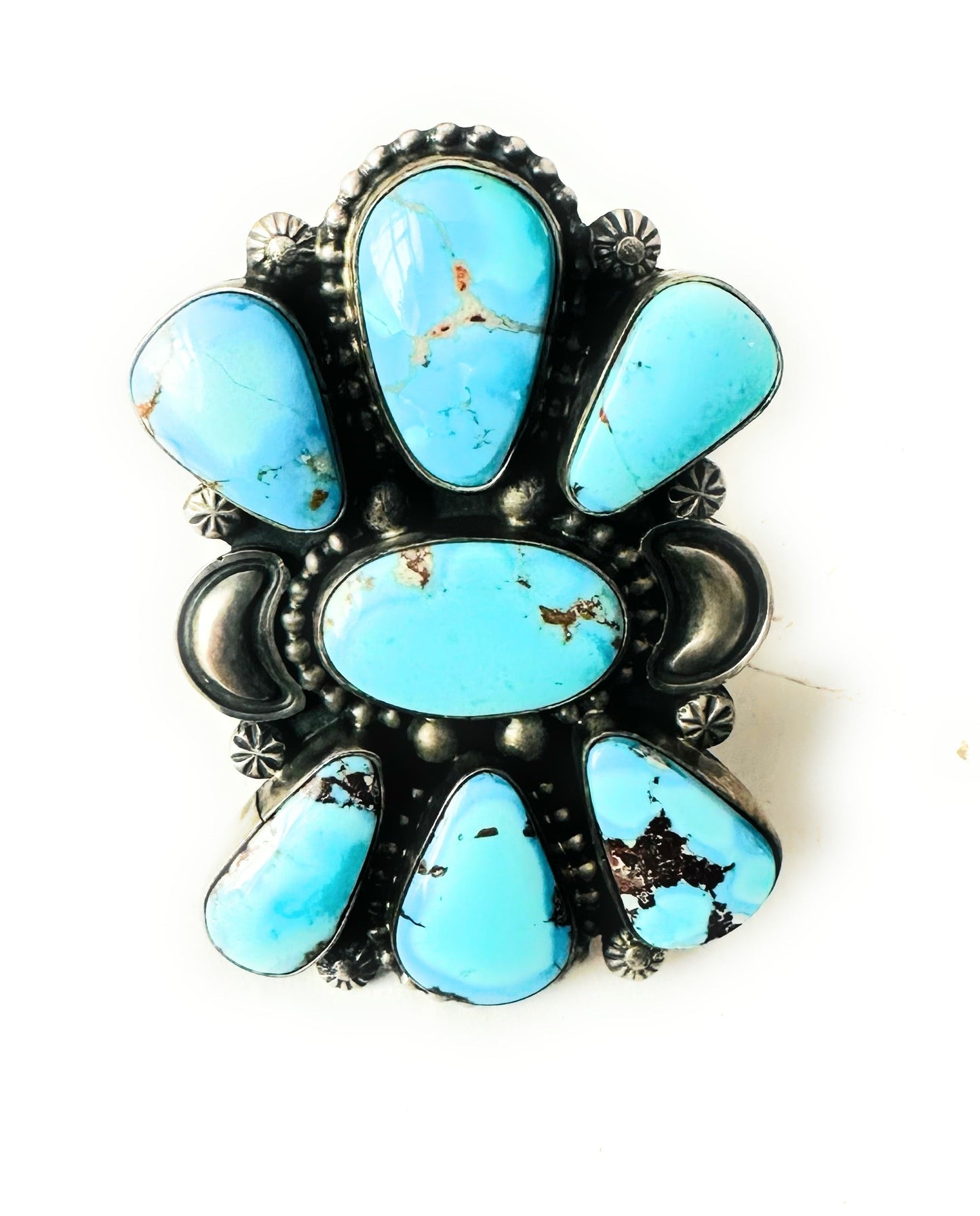 Handcrafted Golden Hills Turquoise & Sterling Silver Cluster Ring Size 10