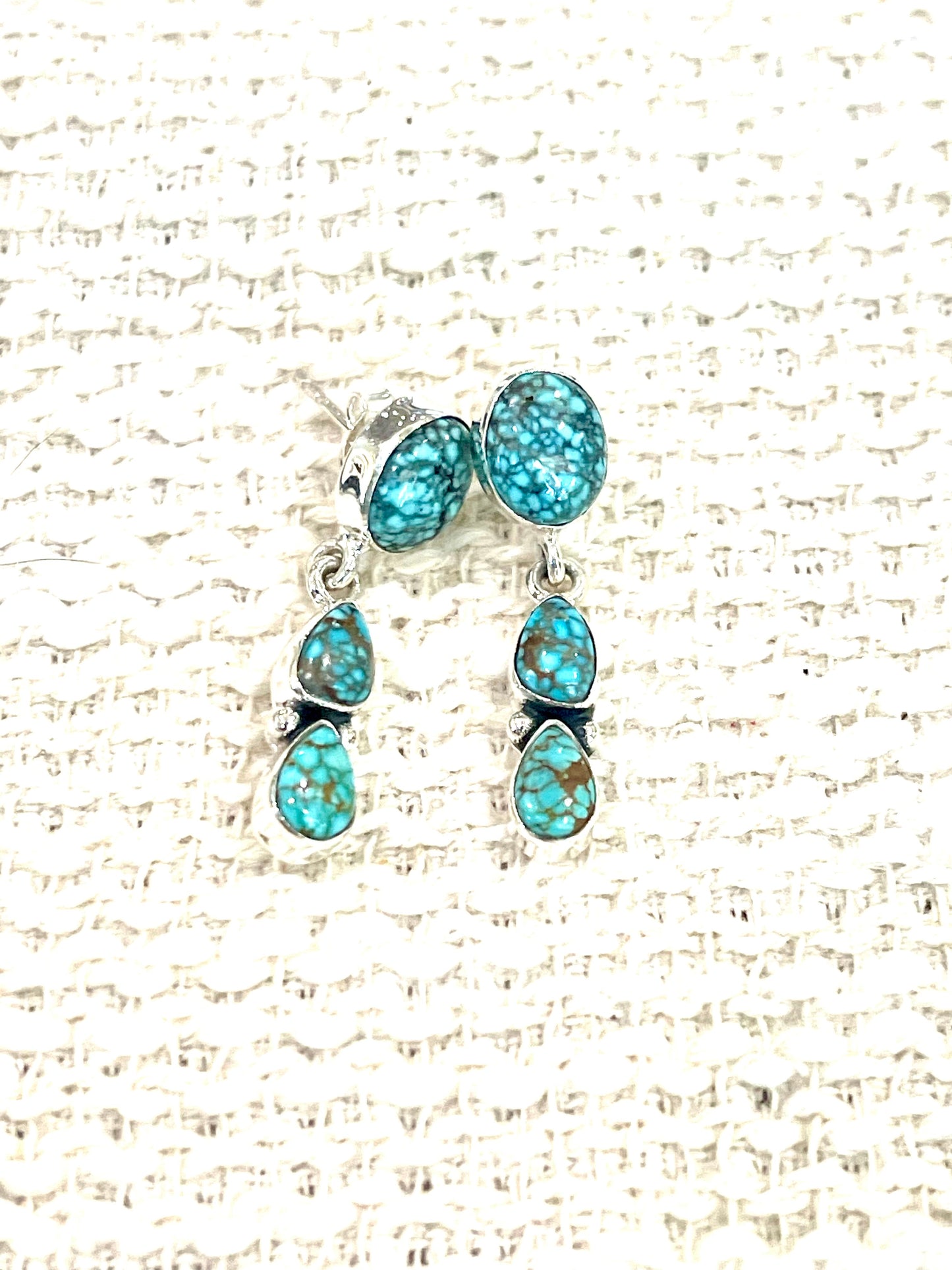 Handmade Sterling Silver Number 8 Turquoise Post Dangle Earrings Signed Nizhoni