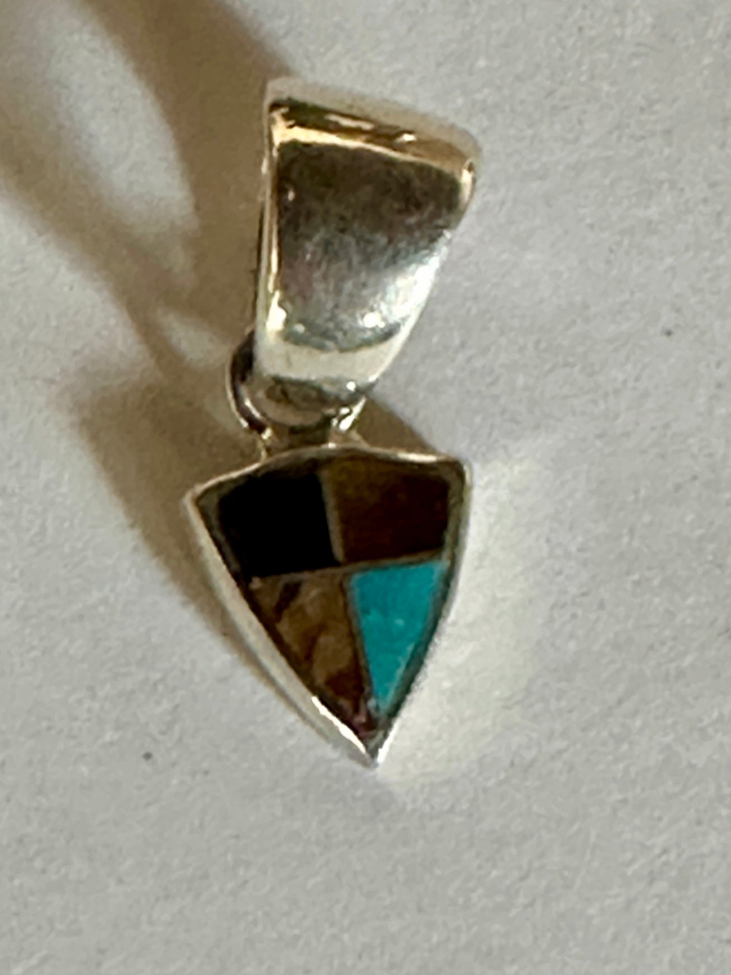 Handcrafted Turquoise, Onyx, Petrified Wood Triangle Pendant
