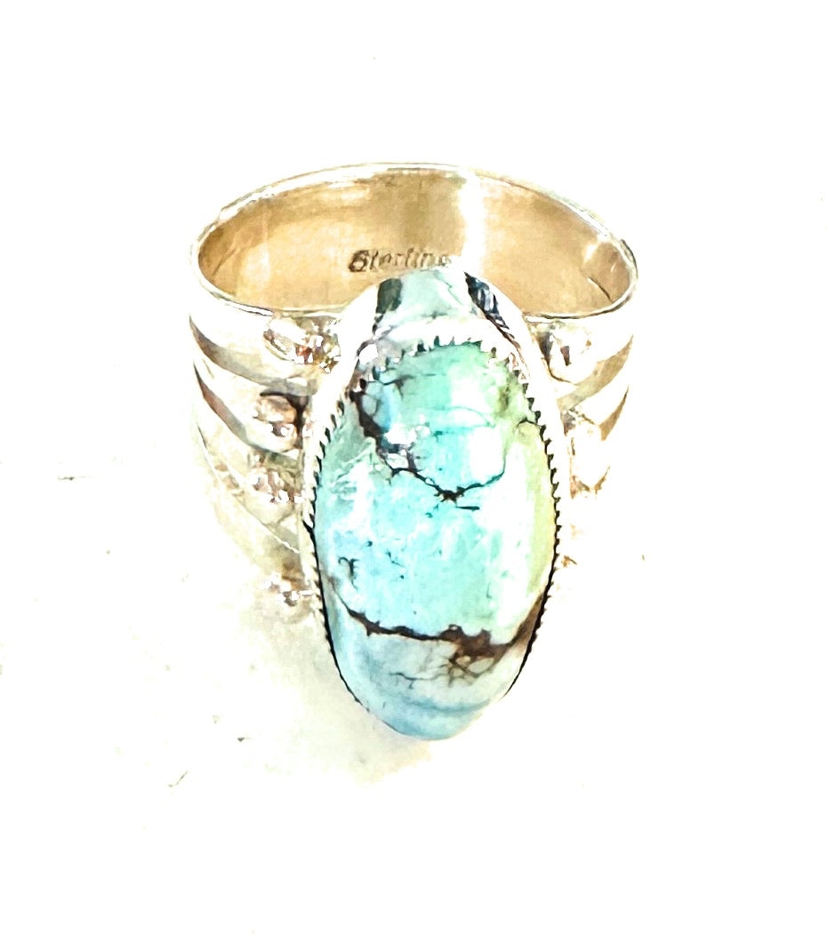 Handcrafted Variscite & Sterling Silver Ring Size 8