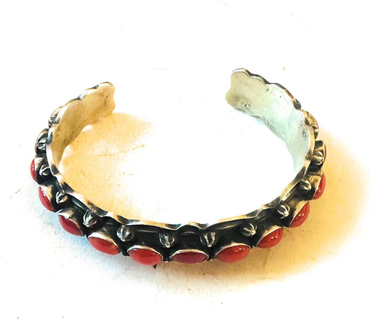Navajo Coral & Sterling Silver Cuff Bracelet by Shawn Cayatineto