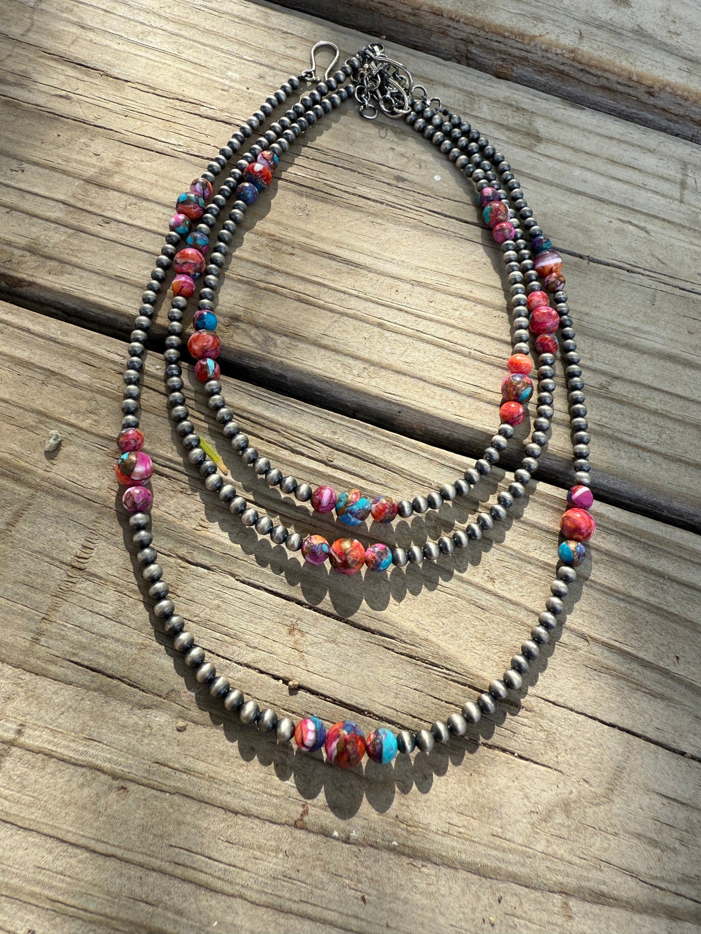 Handmade Pink Dream & Sterling Silver Beaded Necklace 18-20 inch