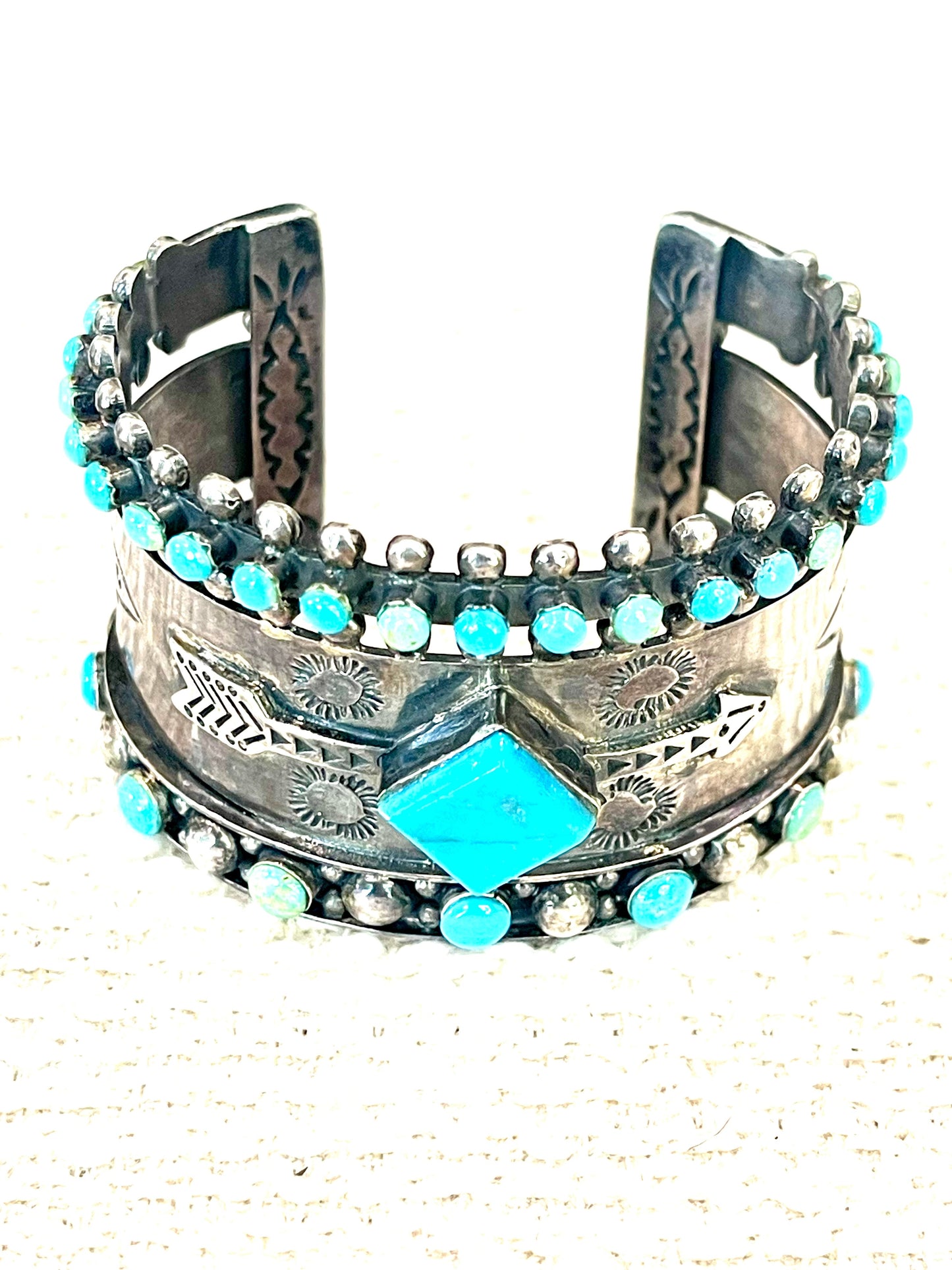 Handmade Sterling Silver, Kingman & Sonoran Mountain Turquiose Adjustable Cuff Bracelet /