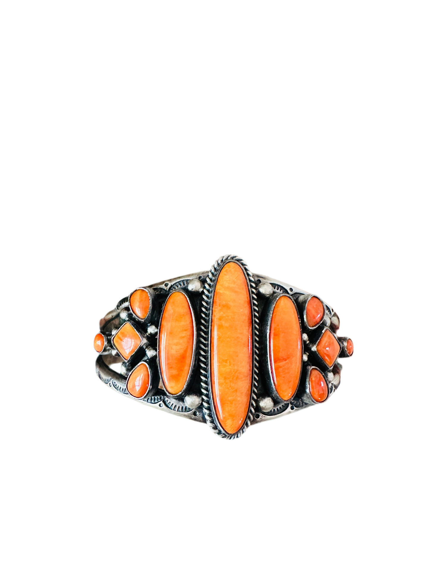 Handcrafted Sterling Silver & Orange Spiny Cuff Bracelet by Diane Wylie NF