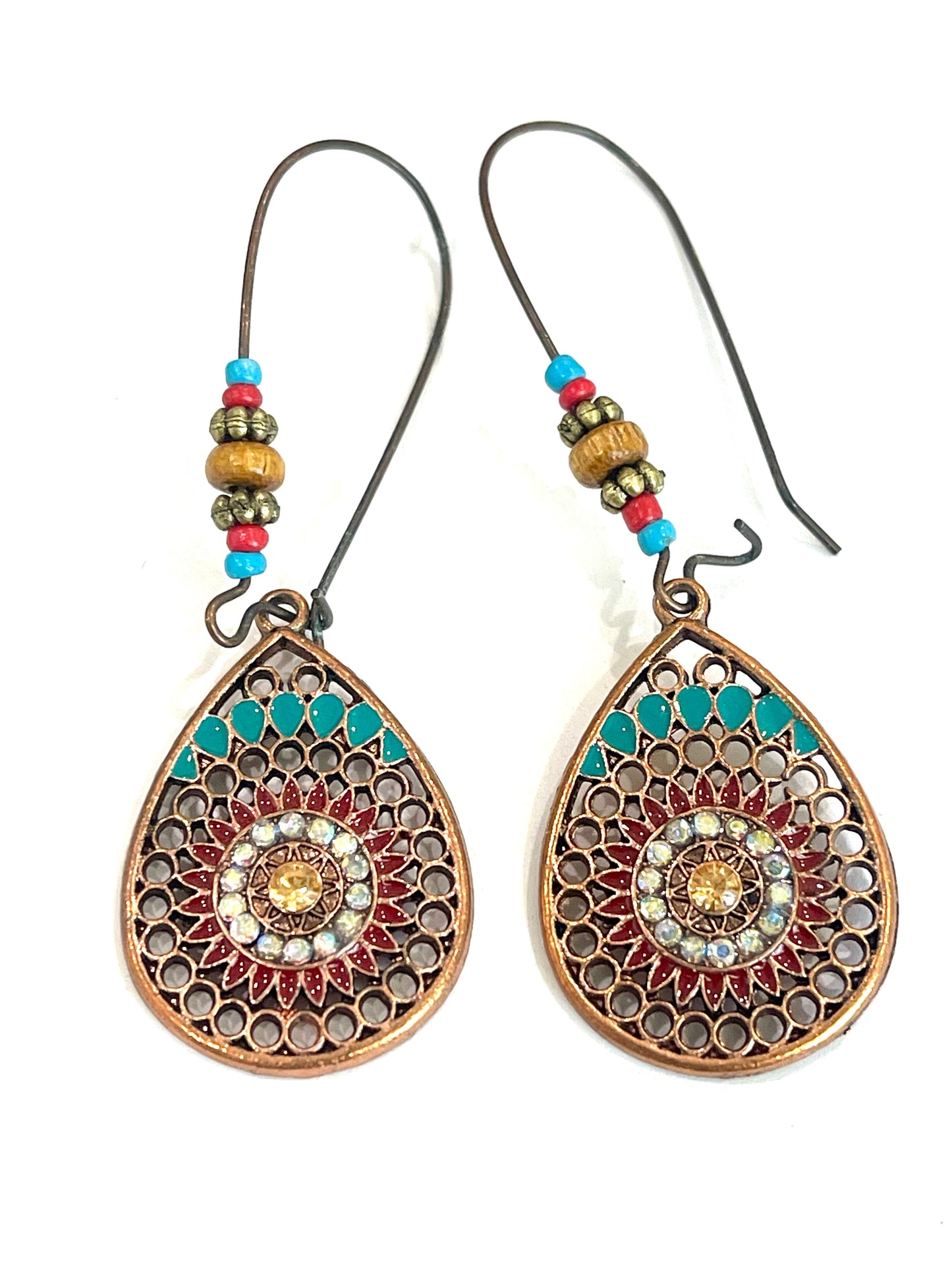 Vintage Handmade Copper Multi Stone Earrings