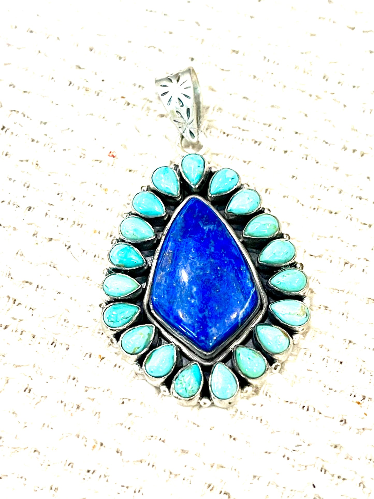 Handcrafted Sterling Silver, Lapis & Kingman Turquoise Cluster Pendant