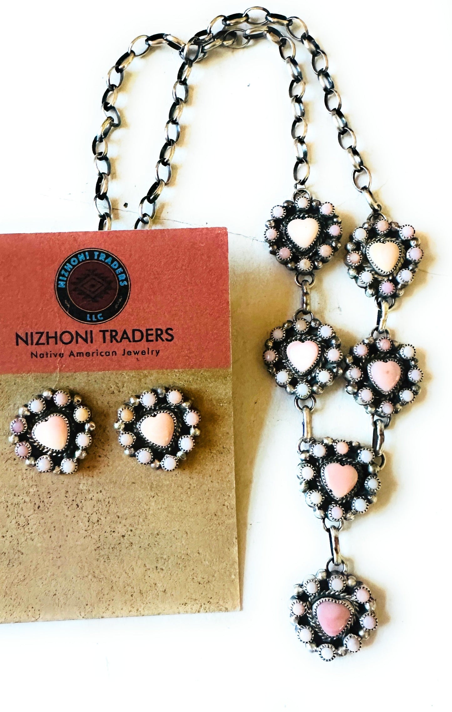 Handcrafted Queen Pink Conch & Sterling Silver Heart Necklace Set