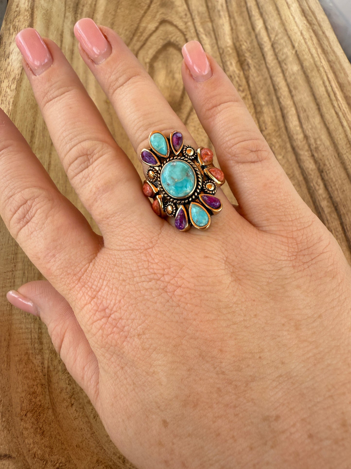 “The Golden Collection” Turquoise, Spiny Ring Handmade Gold Plated Ring