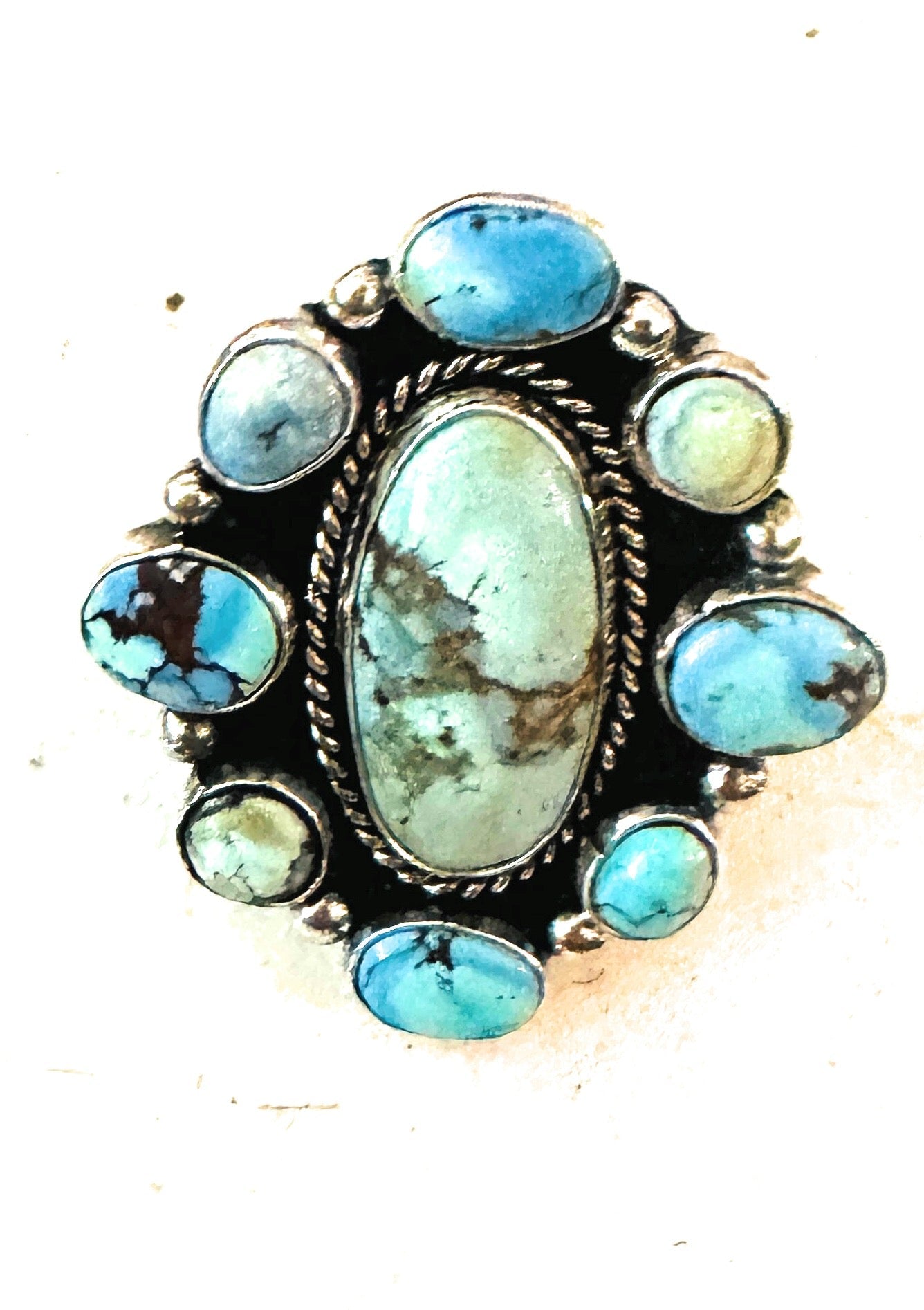 Handcrafted Sterling Silver & Golden Hills Turquoise Cluster Adjustable Ring