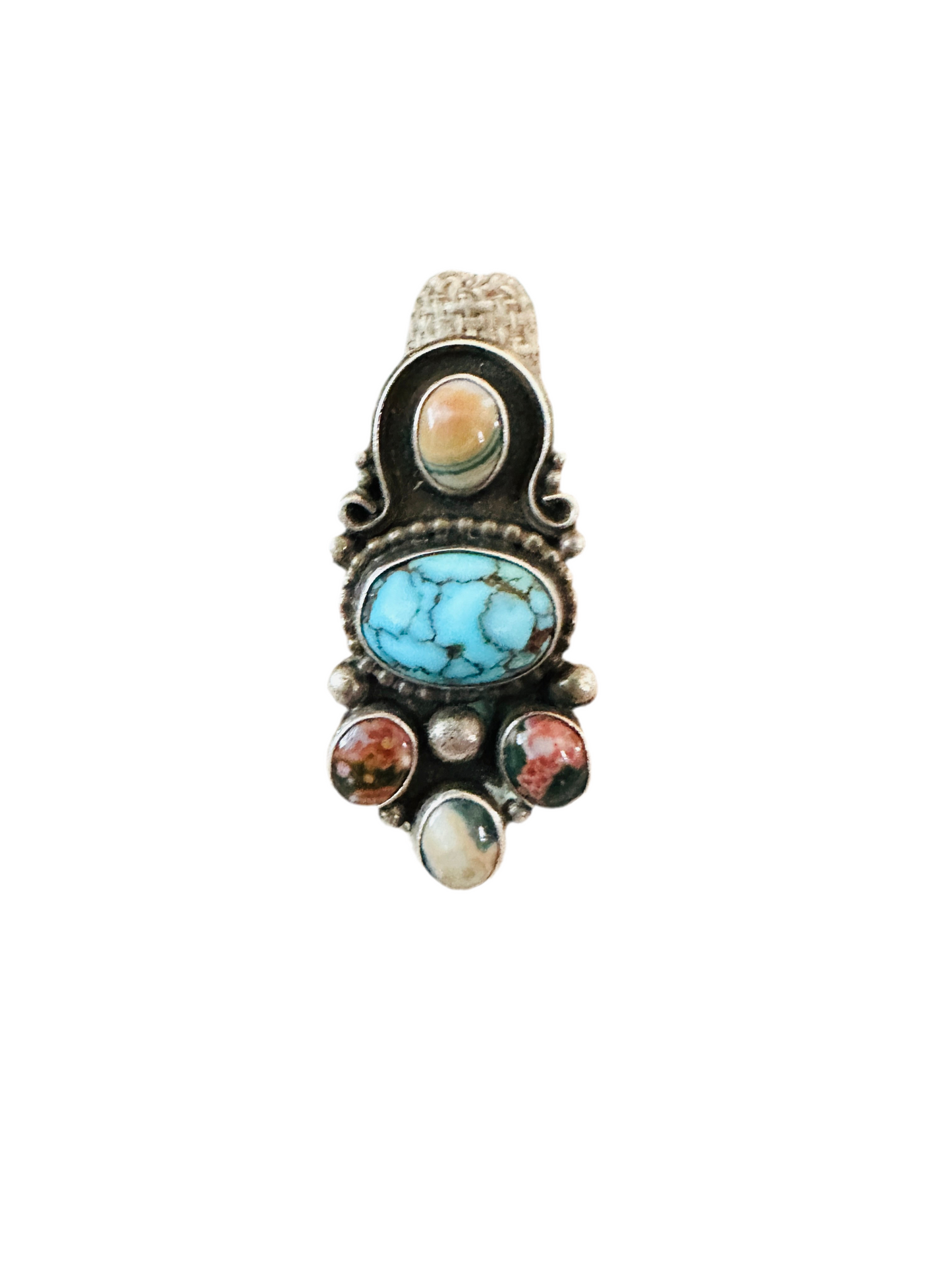 Handcrafted Old Pawn Sterling Silver & Multi Stone Ring Size 8.5