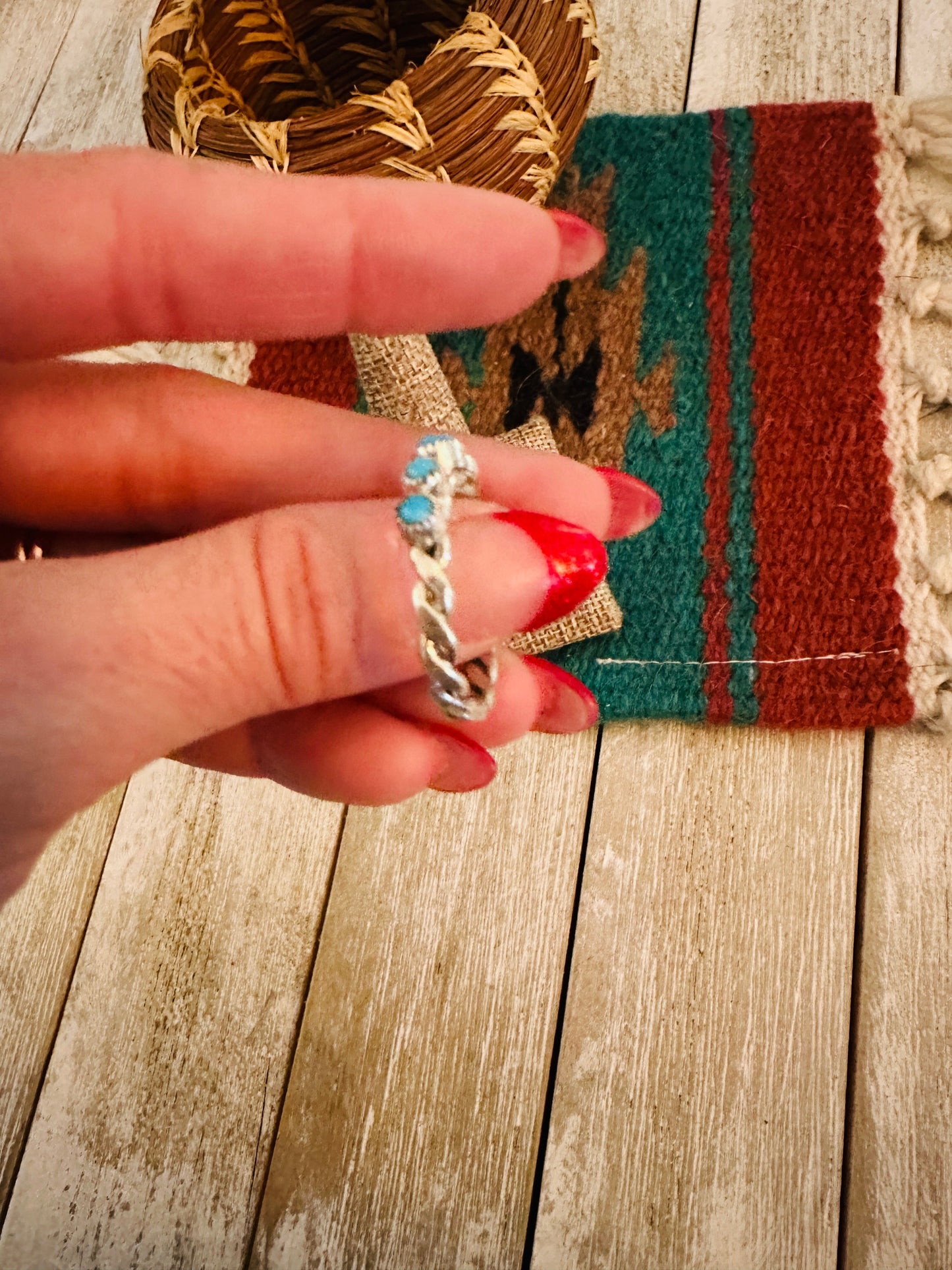 Handcrafted Turquoise & Sterling Silver Twisted Band Ring